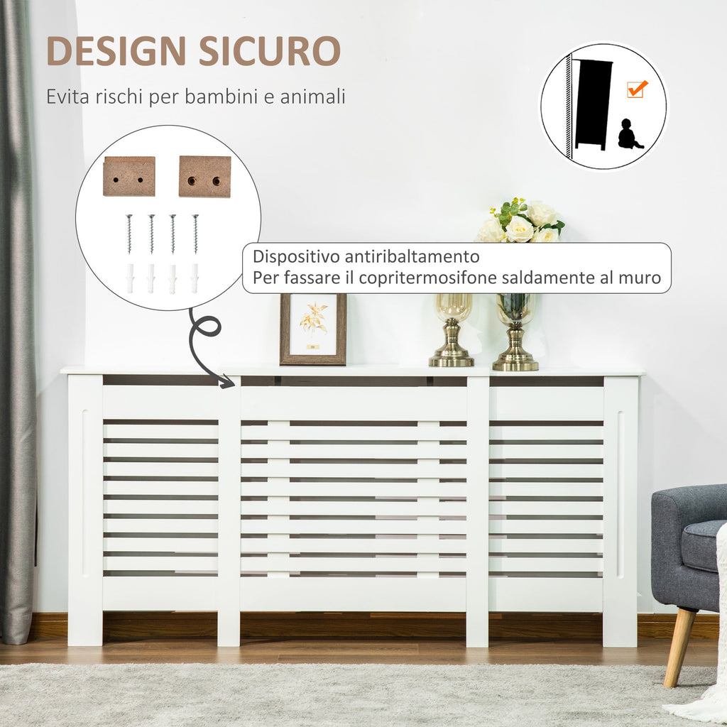 EASYCOMFORT Mobile Heater Cover Adjustable Width and Top Shelf in MDF and Wood - White