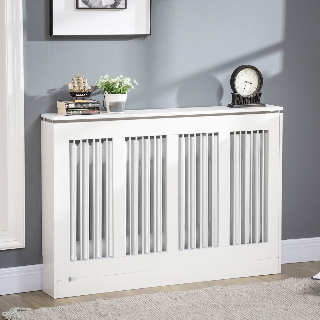 EASYCOMFORT Modern and Elegant Slatted Radiator Cover for the Home, in MDF and Steel, 120x18x84cm, White
