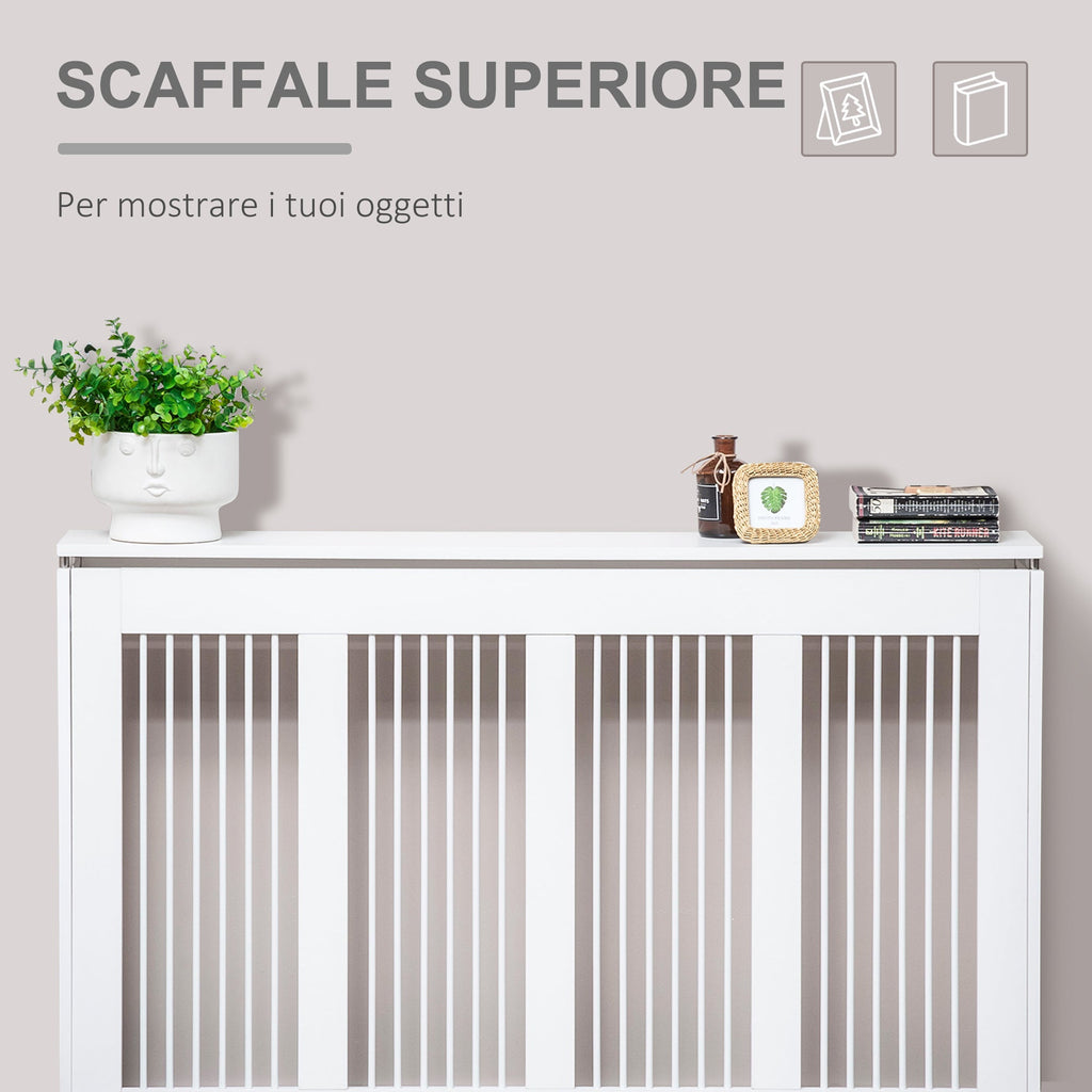 EASYCOMFORT Modern and Elegant Slatted Radiator Cover for the Home, in MDF and Steel, 120x18x84cm, White