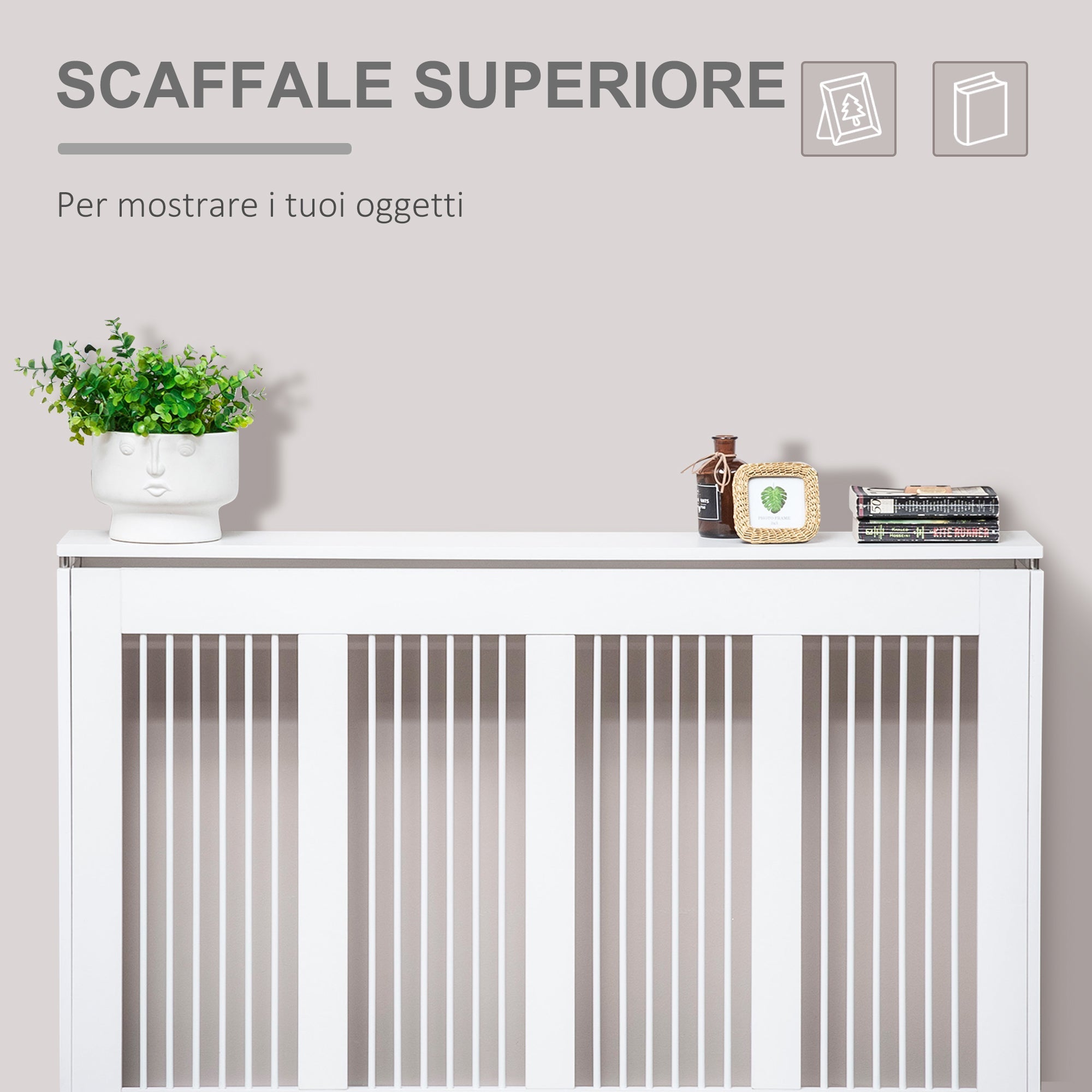 EASYCOMFORT Modern and Elegant Slatted Radiator Cover for the Home, in MDF and Steel, 120x18x84cm, White