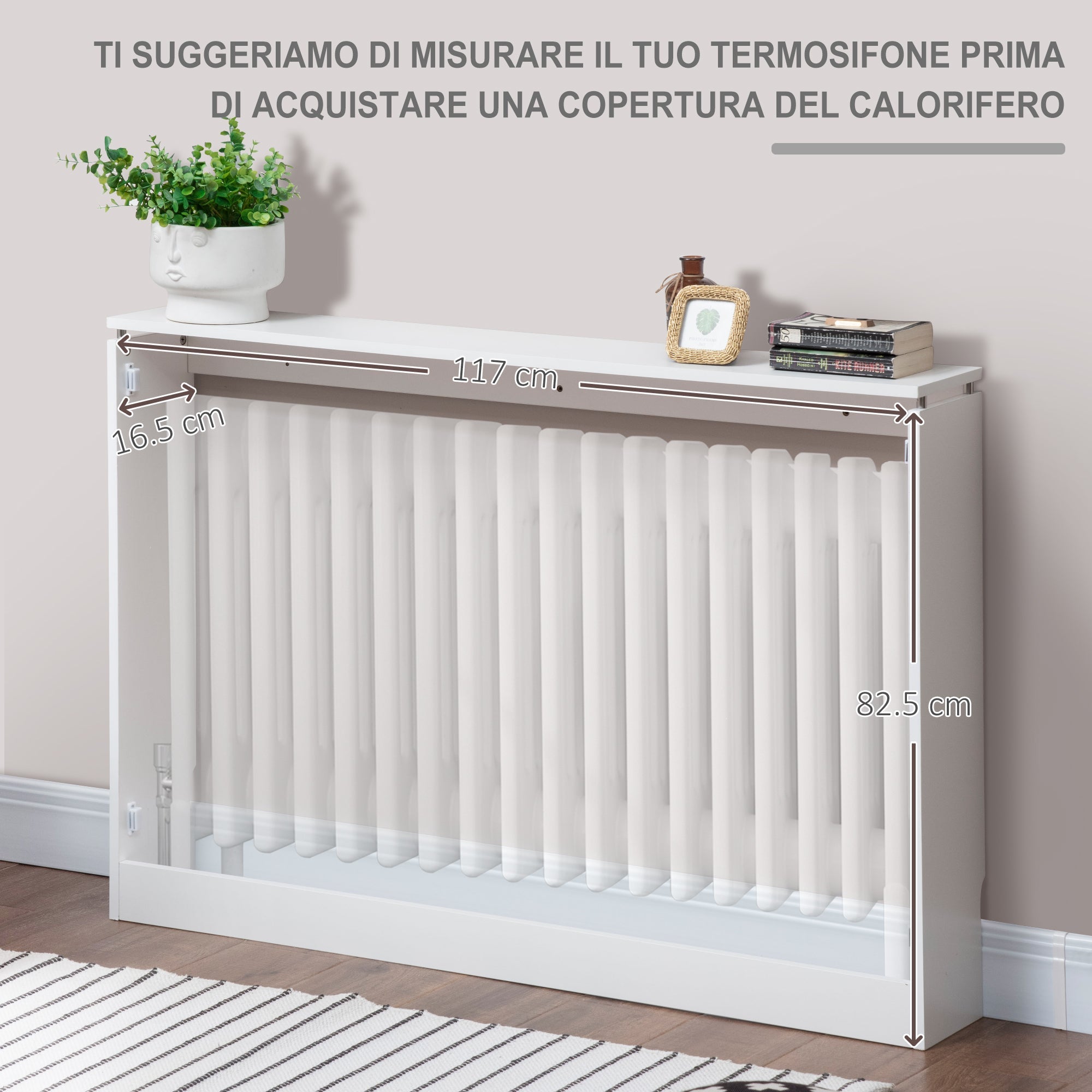 EASYCOMFORT Modern and Elegant Slatted Radiator Cover for the Home, in MDF and Steel, 120x18x84cm, White