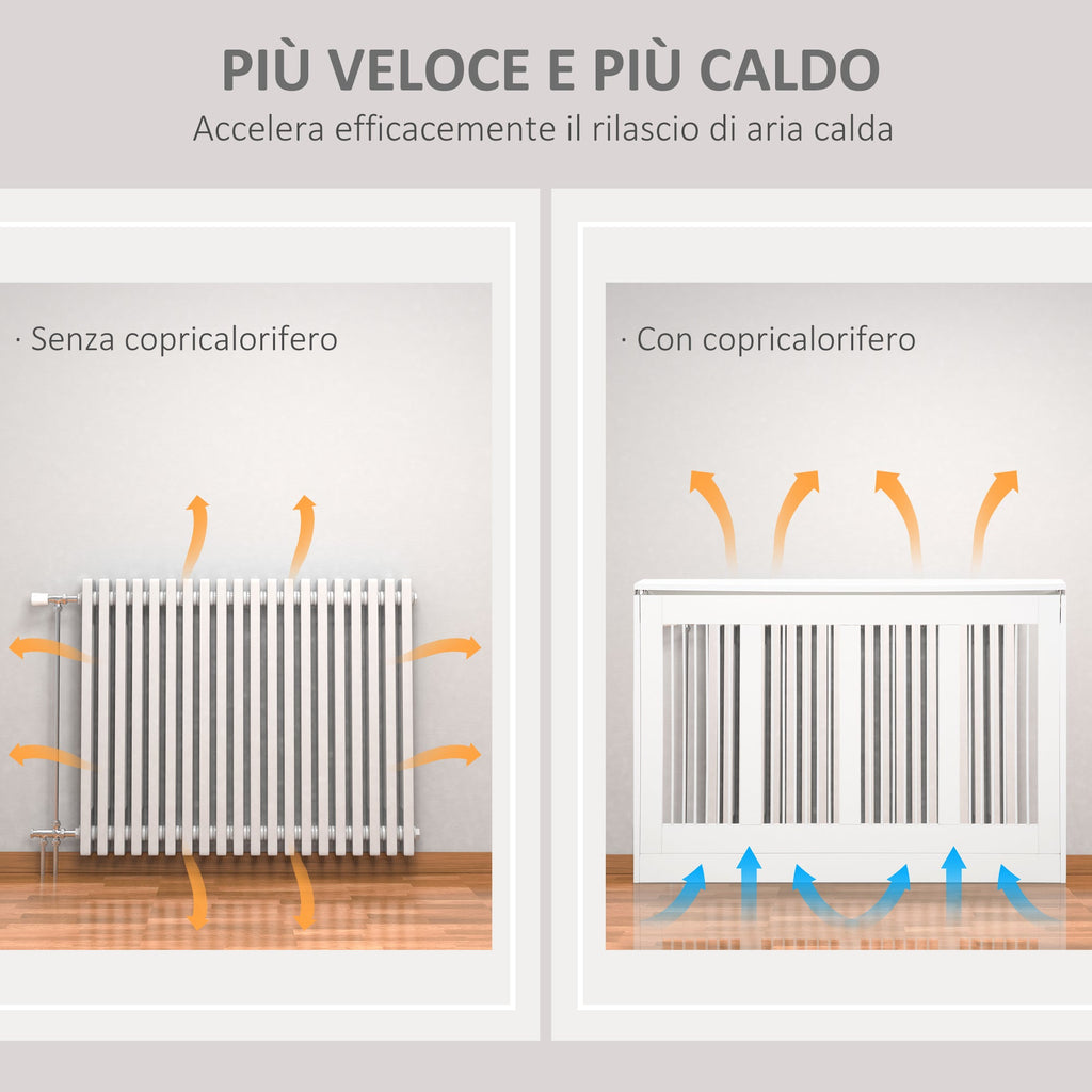 EASYCOMFORT Modern and Elegant Slatted Radiator Cover for the Home, in MDF and Steel, 120x18x84cm, White
