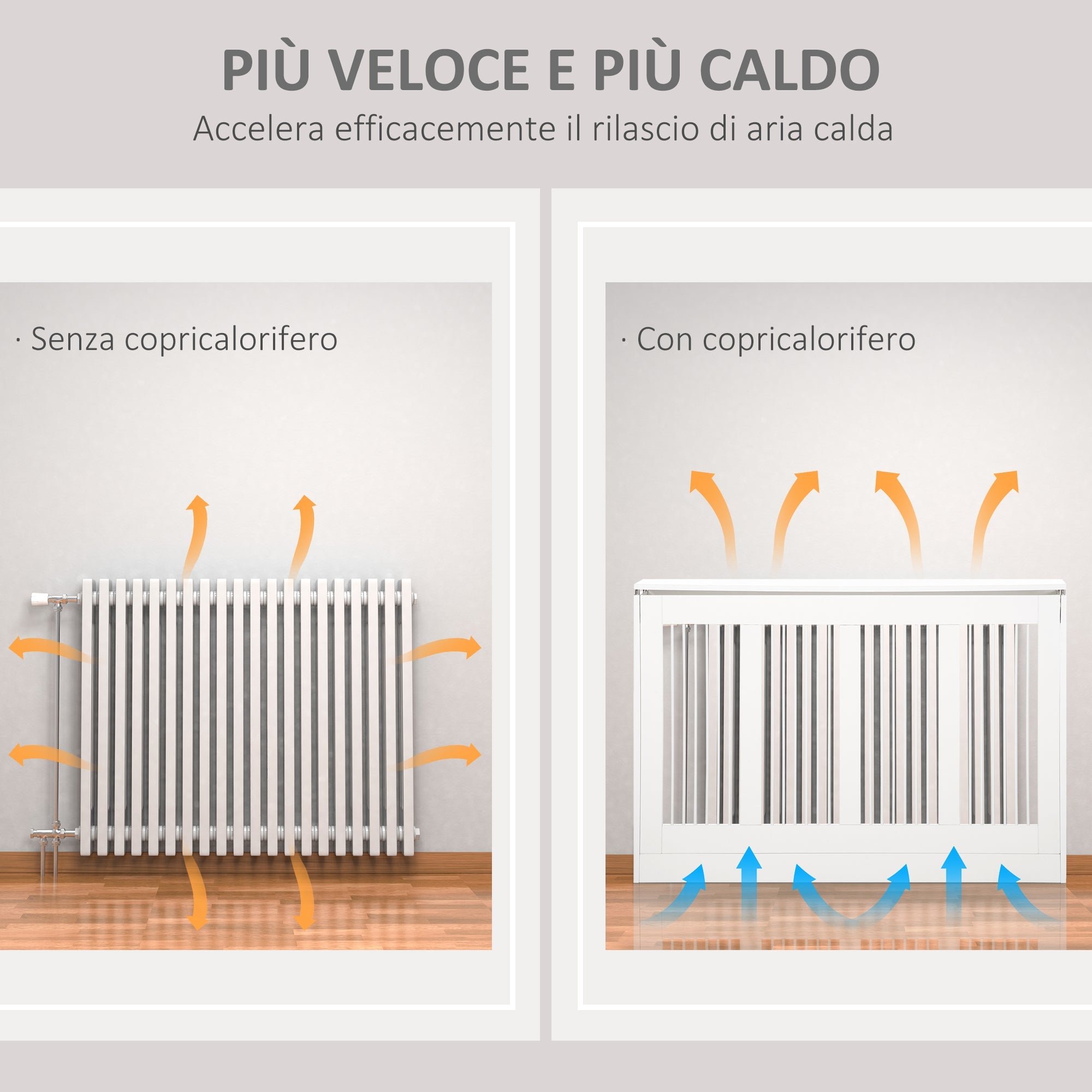 EASYCOMFORT Modern and Elegant Slatted Radiator Cover for the Home, in MDF and Steel, 120x18x84cm, White