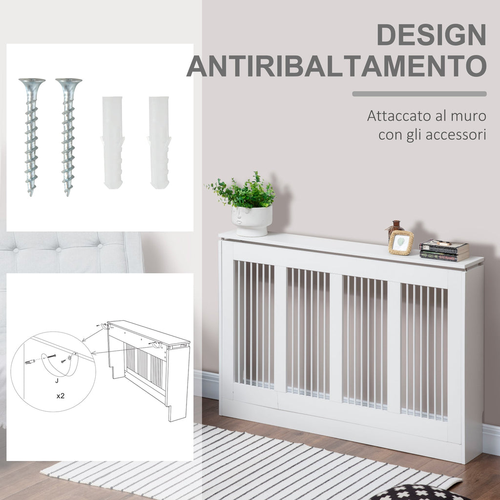 EASYCOMFORT Modern and Elegant Slatted Radiator Cover for the Home, in MDF and Steel, 120x18x84cm, White