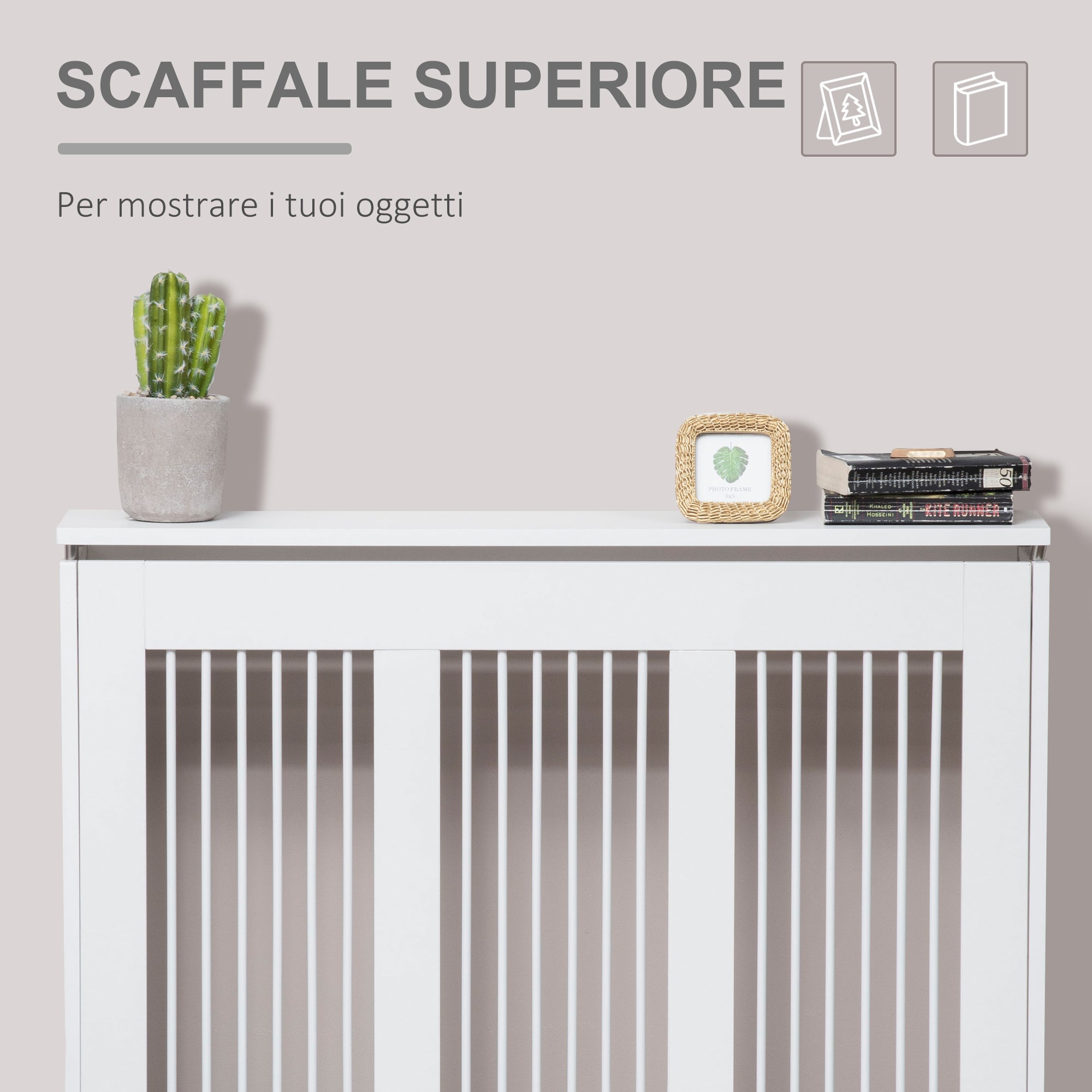 Easycomfort Copritermosifone a Doghe Moderno ed Elegante per la Casa, in MDF e Acciaio, 90x18x84cm, white