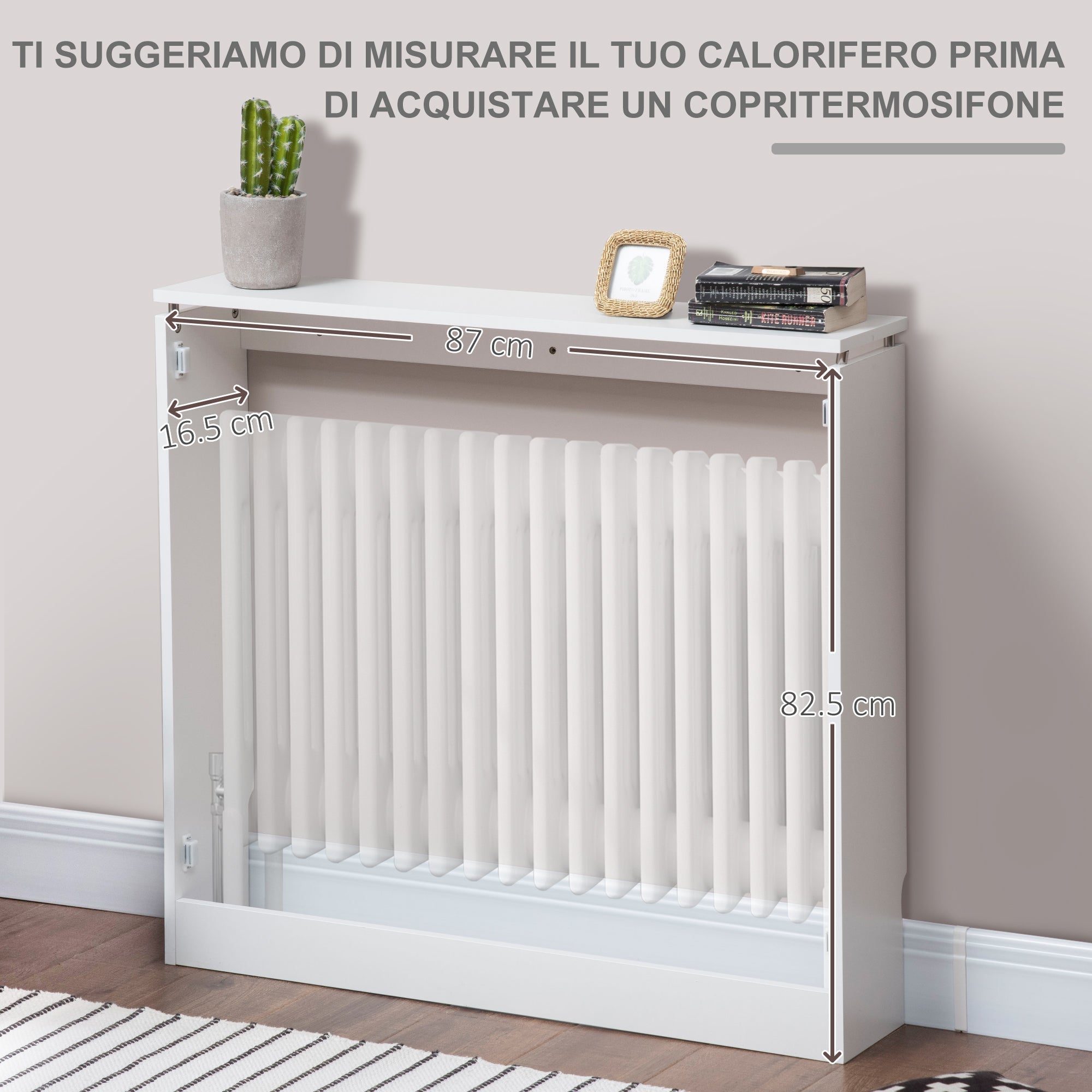 Easycomfort Copritermosifone a Doghe Moderno ed Elegante per la Casa, in MDF e Acciaio, 90x18x84cm, white