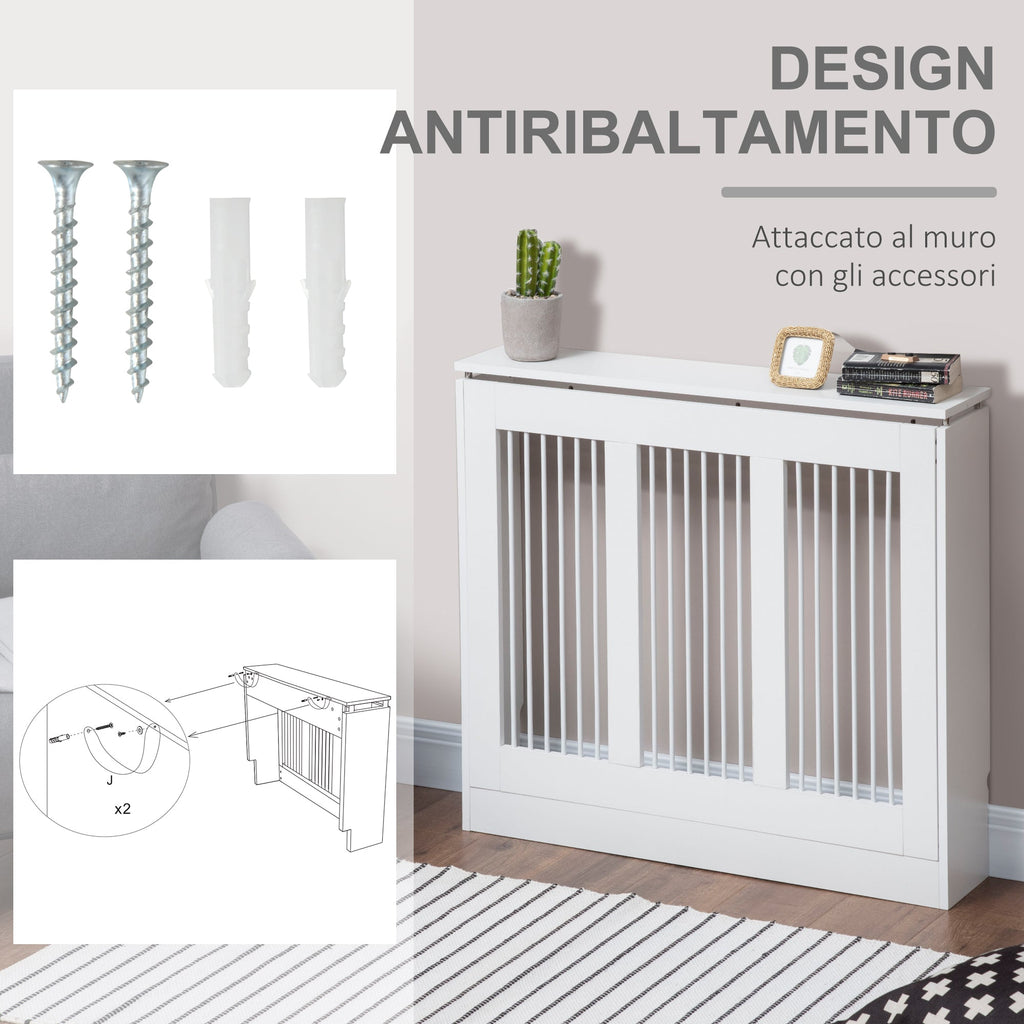 Easycomfort Copritermosifone a Doghe Moderno ed Elegante per la Casa, in MDF e Acciaio, 90x18x84cm, white