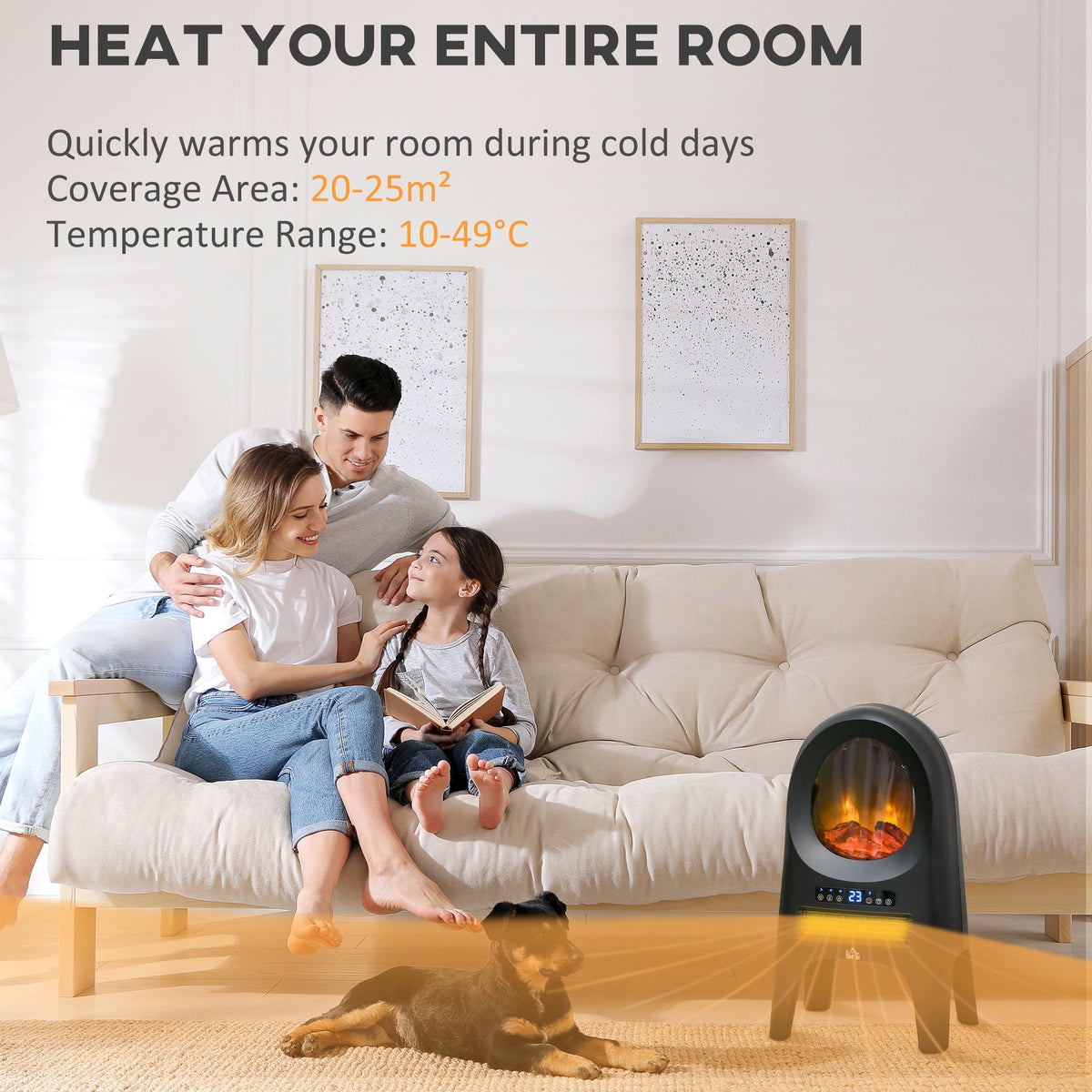 EasyComfort ventilatorkachel 1000/2000 W met vlameffect, zwart