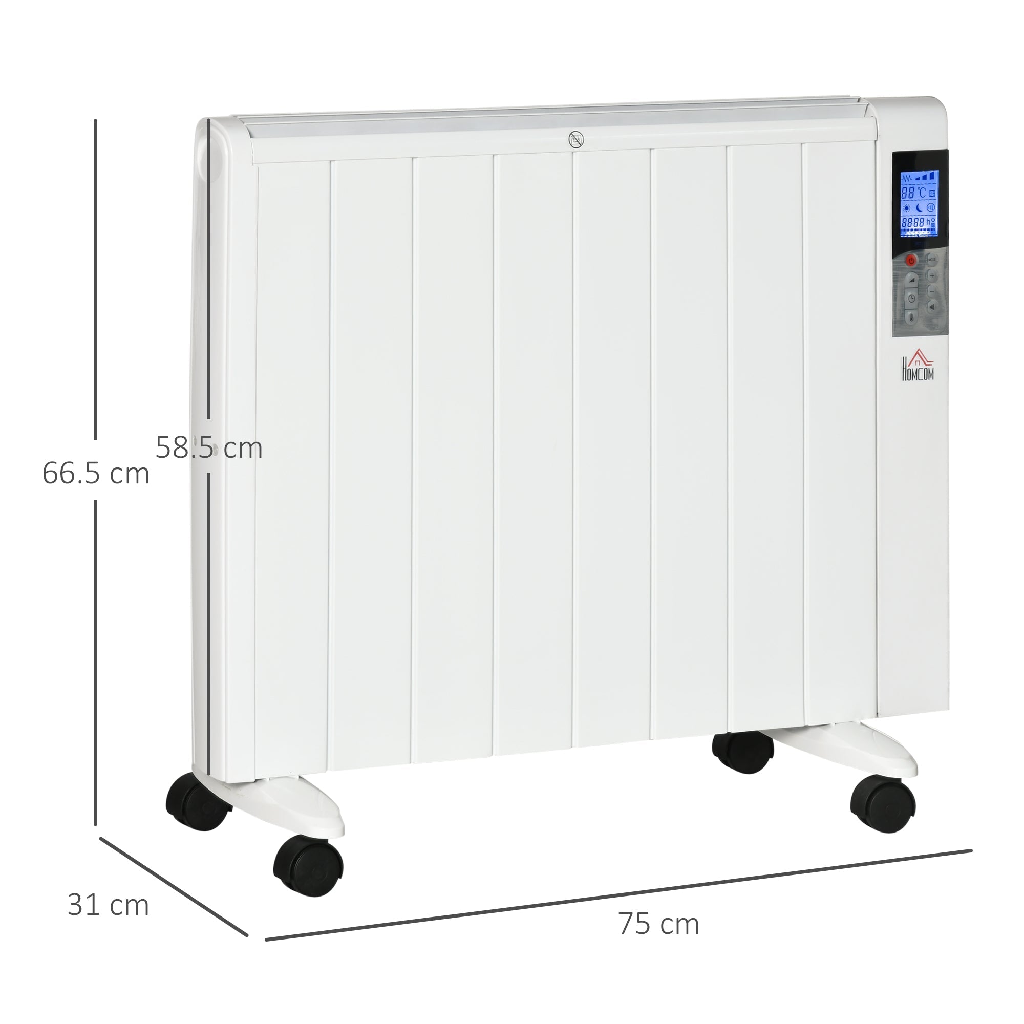 EASYCOMFORT 1000/2000W Electric Heater with Timer and Heat Settings for Rooms max 15 m², 75x31x66.5 cm, White