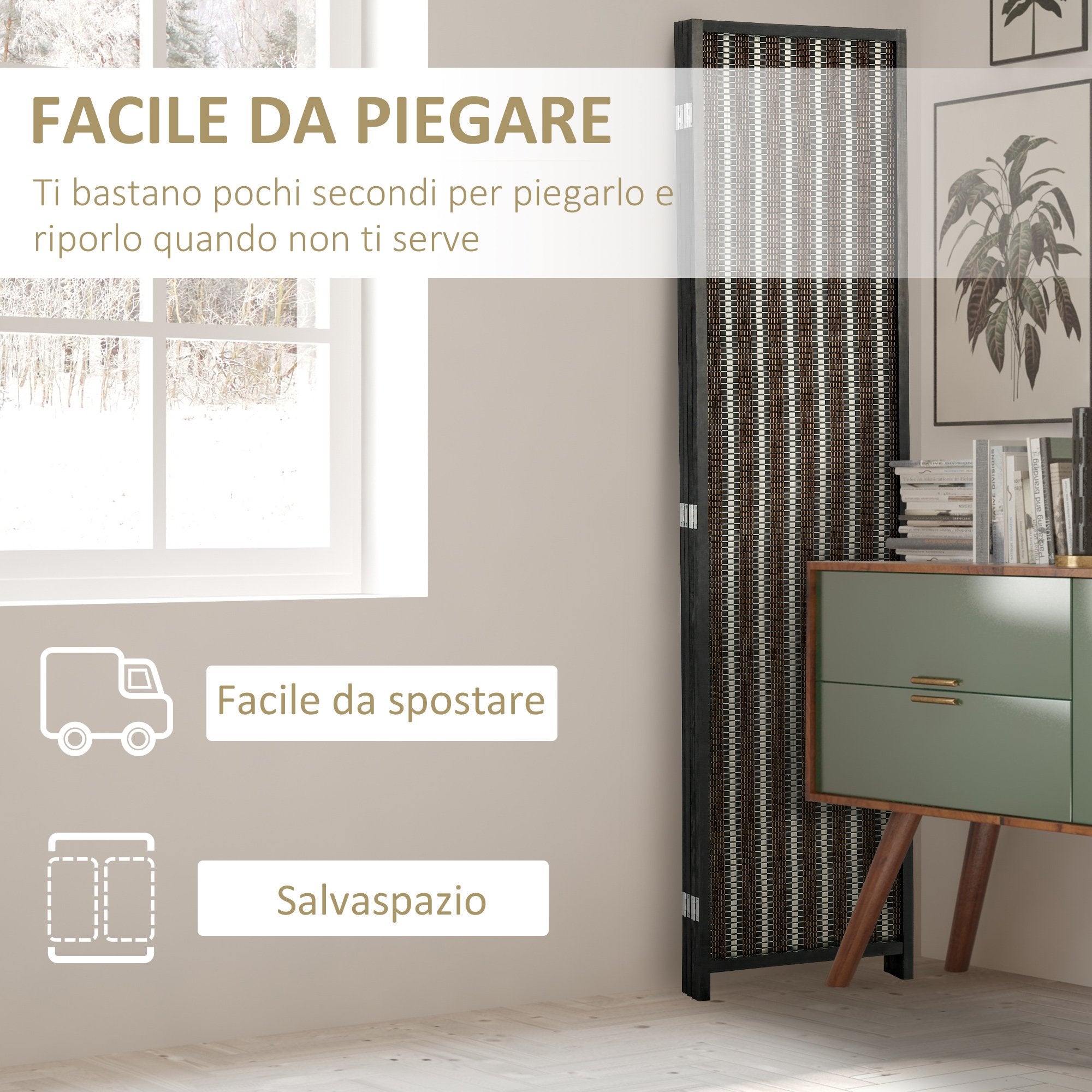 EasyComfort kamerscherm 4 panelen 180x180 cm zwart/bruin