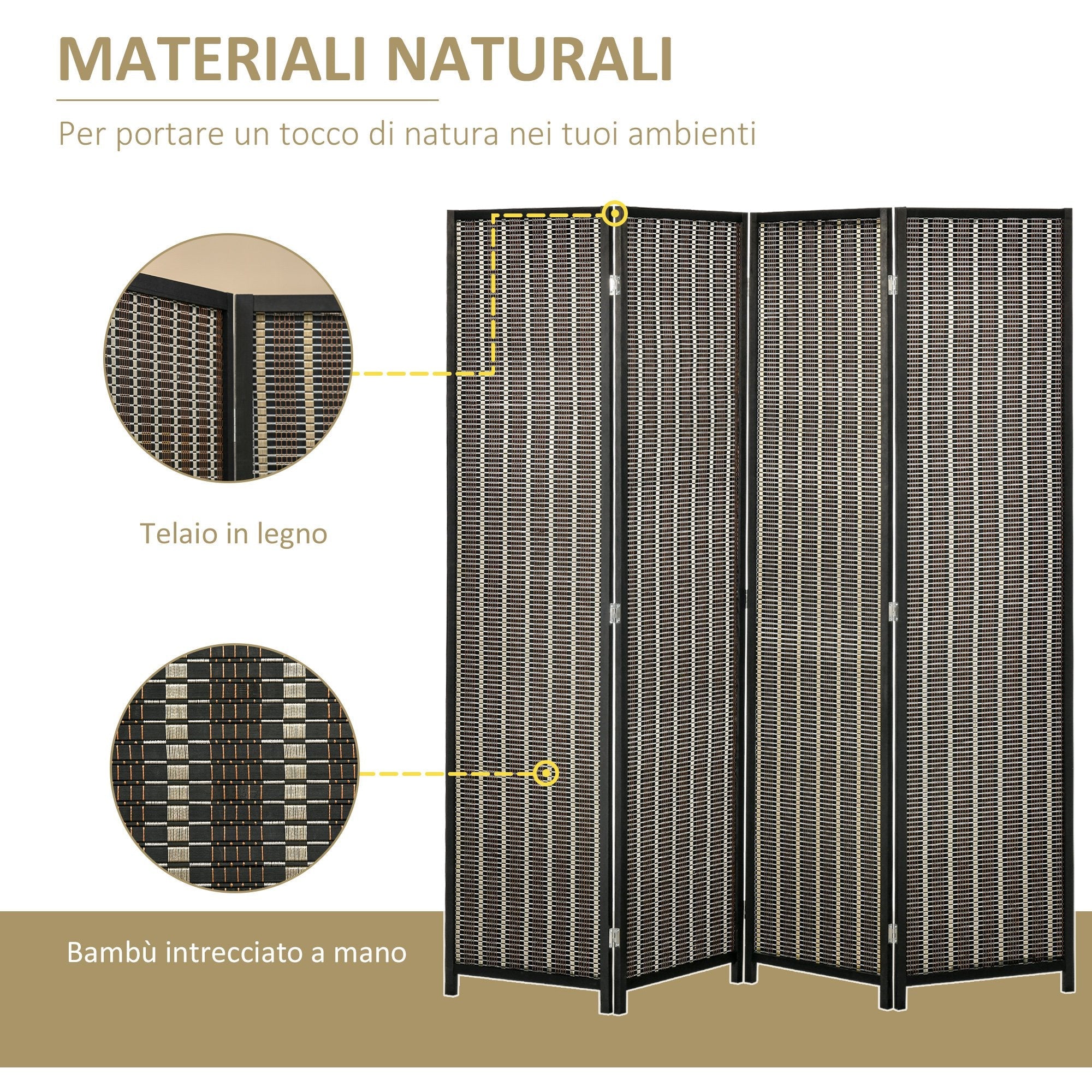 EasyComfort kamerscherm 4 panelen 180x180 cm zwart/bruin