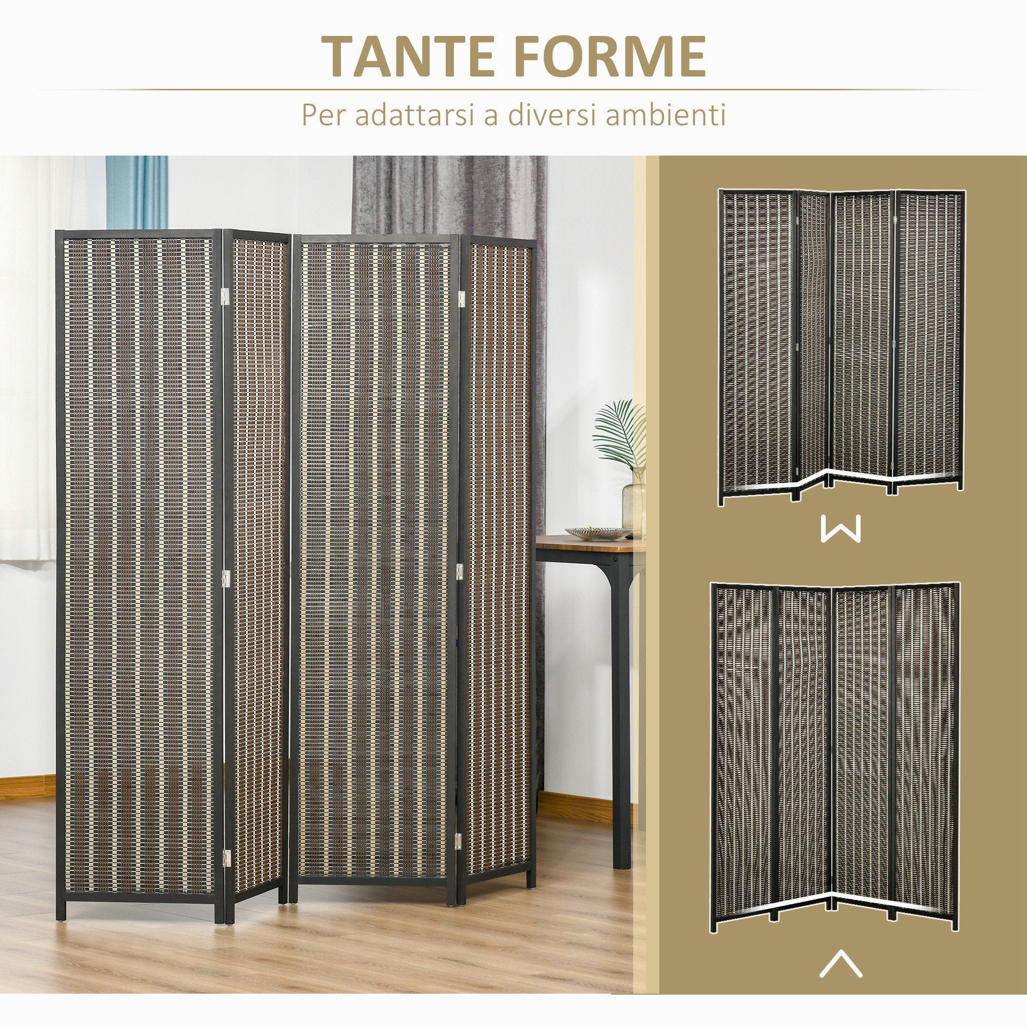 EasyComfort kamerscherm 4 panelen 180x180 cm zwart/bruin