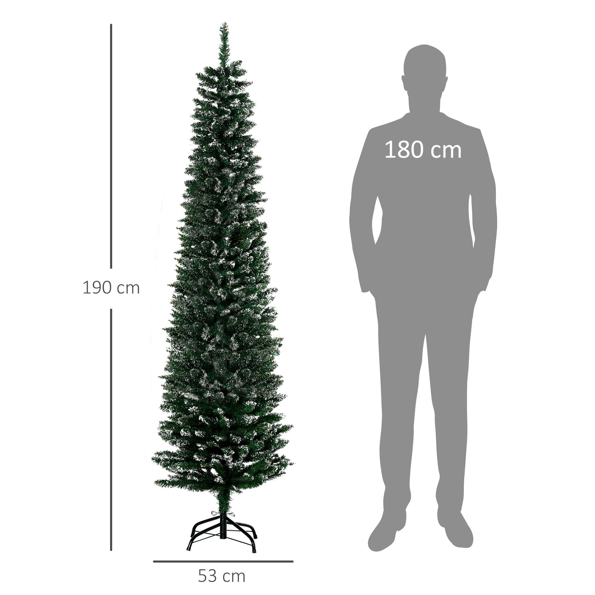 EasyComfort besneeuwde kunstkerstboom 195 cm – smal, 570 takken