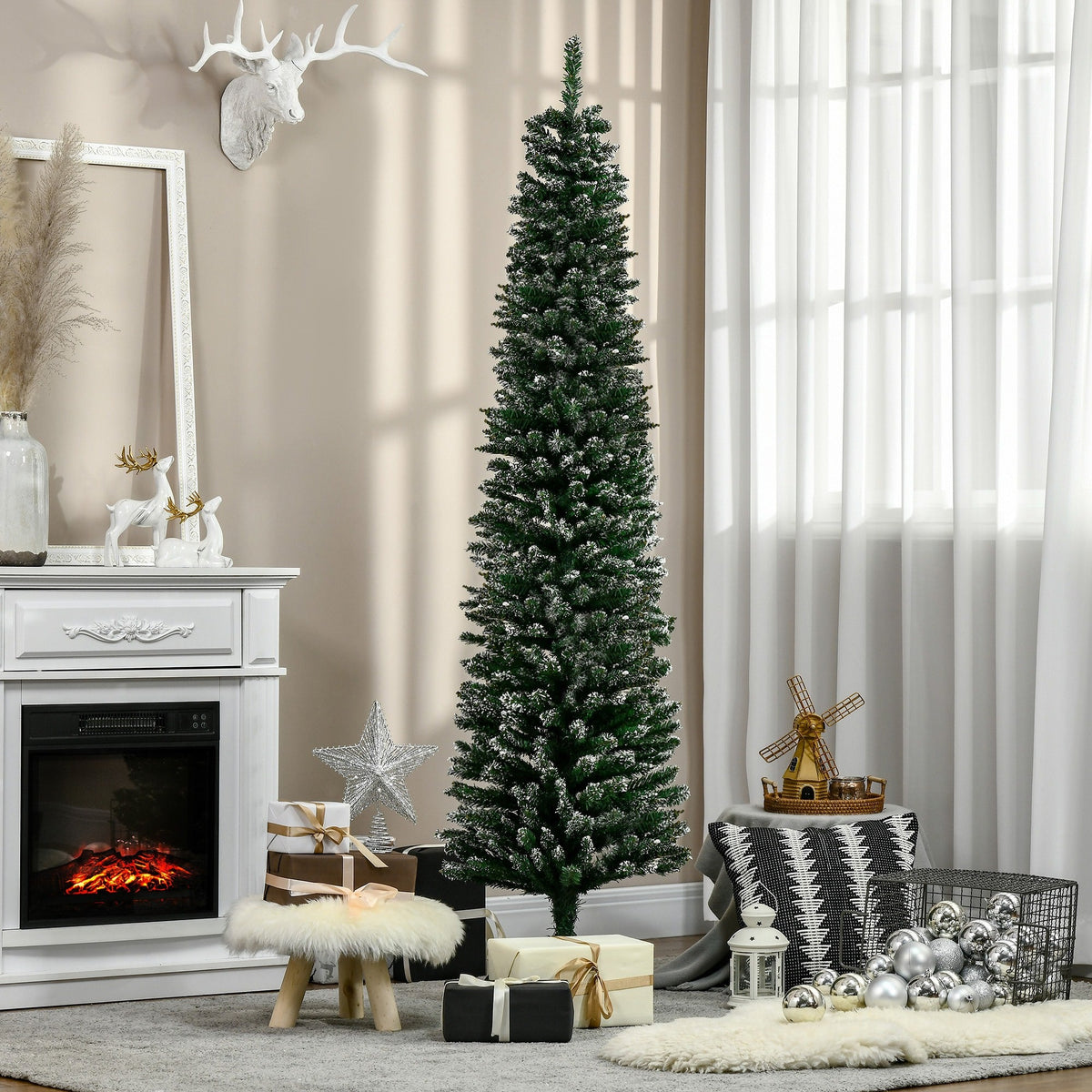 EasyComfort besneeuwde kunstkerstboom 195 cm – smal, 570 takken