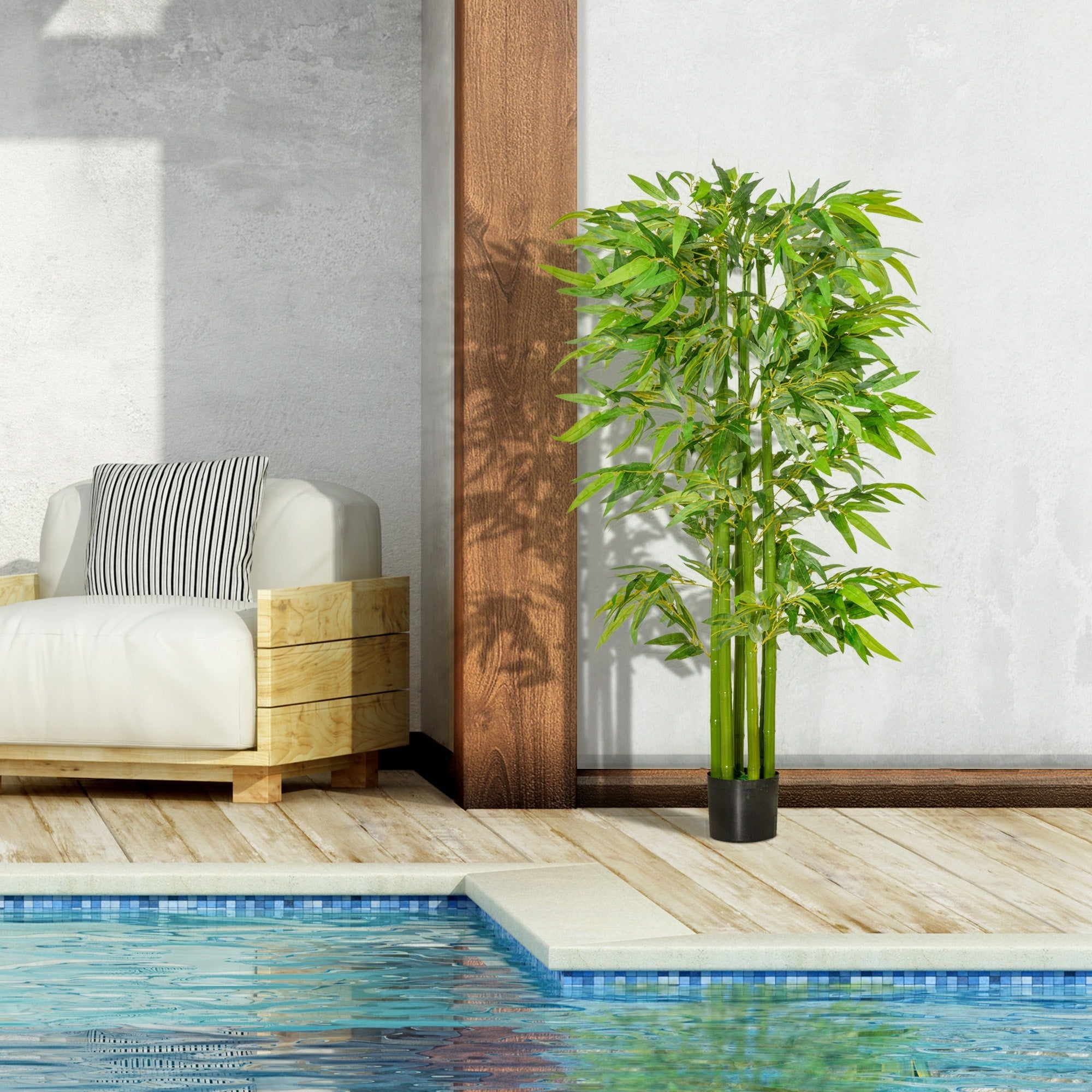 EASYCOMFORT Fake Bamboo Plant 160cm High with Black Pot for Indoor and Outdoor