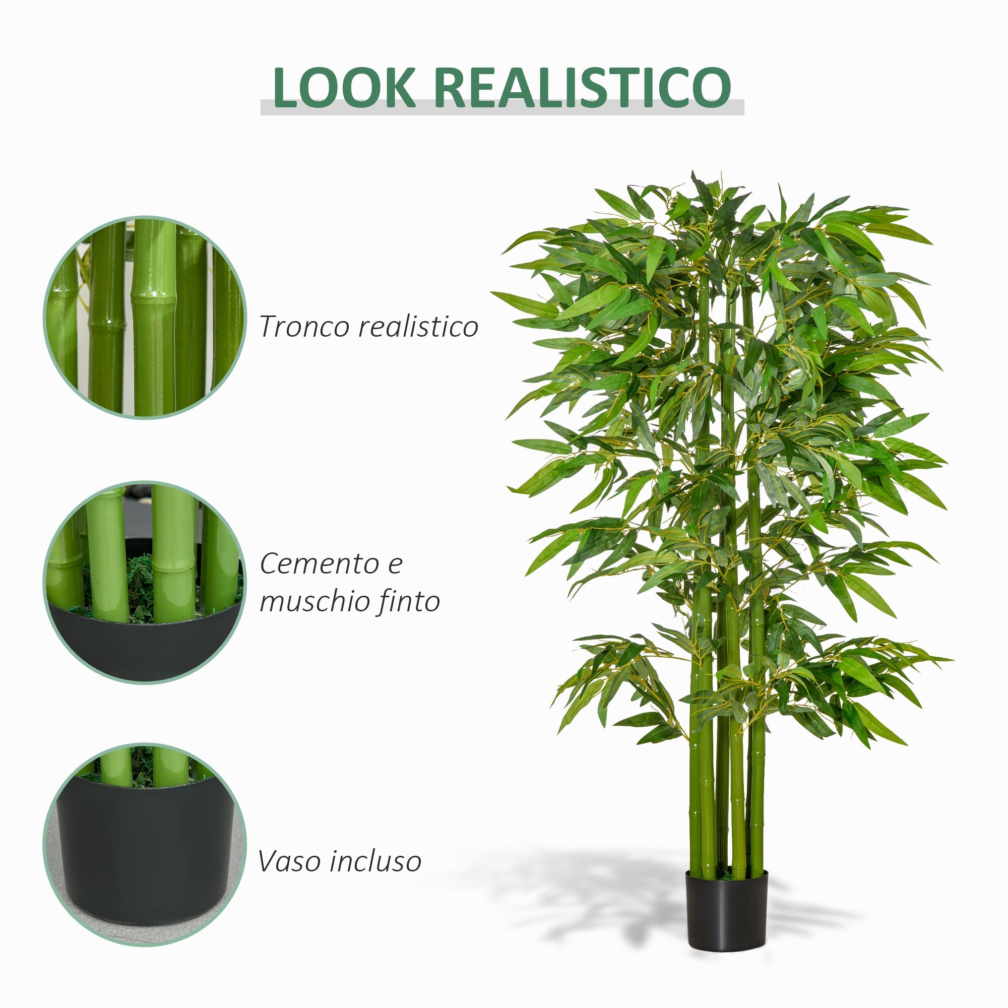 EASYCOMFORT Fake Bamboo Plant 160cm High with Black Pot for Indoor and Outdoor