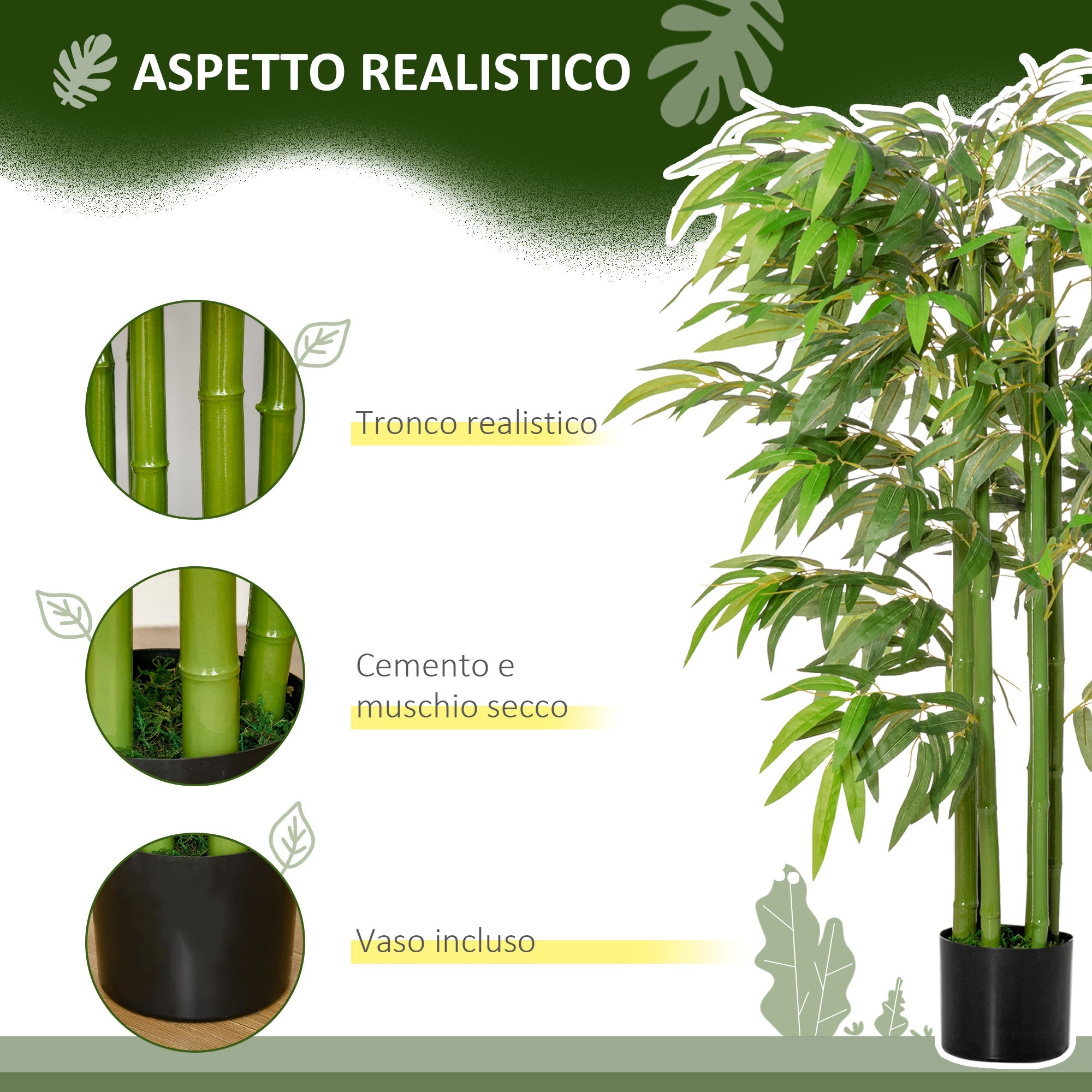 EASYCOMFORT Fake Bamboo Plant in Realistic Pot with 780 Leaves for Indoor and Outdoor 140cm