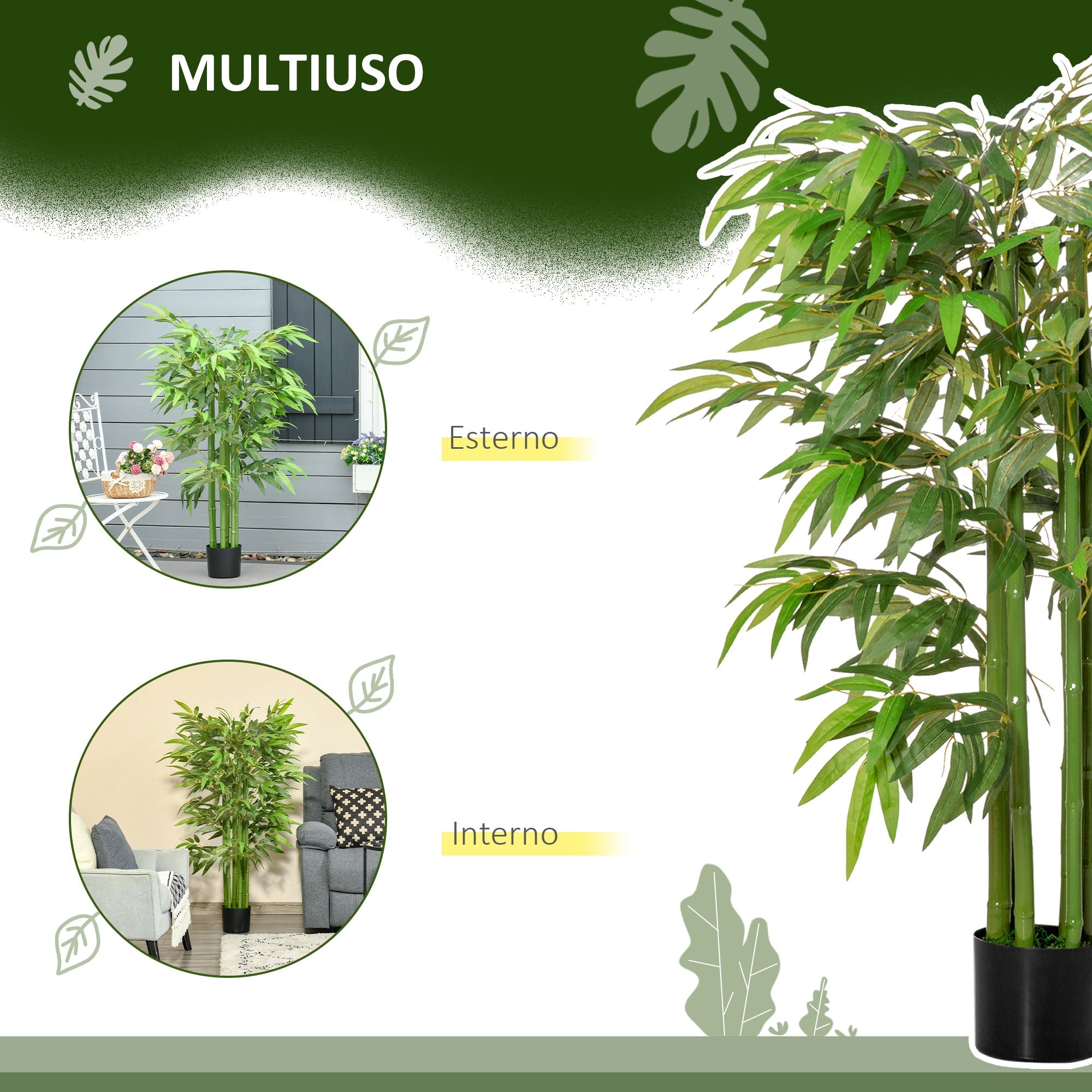 EASYCOMFORT Fake Bamboo Plant in Realistic Pot with 780 Leaves for Indoor and Outdoor 140cm