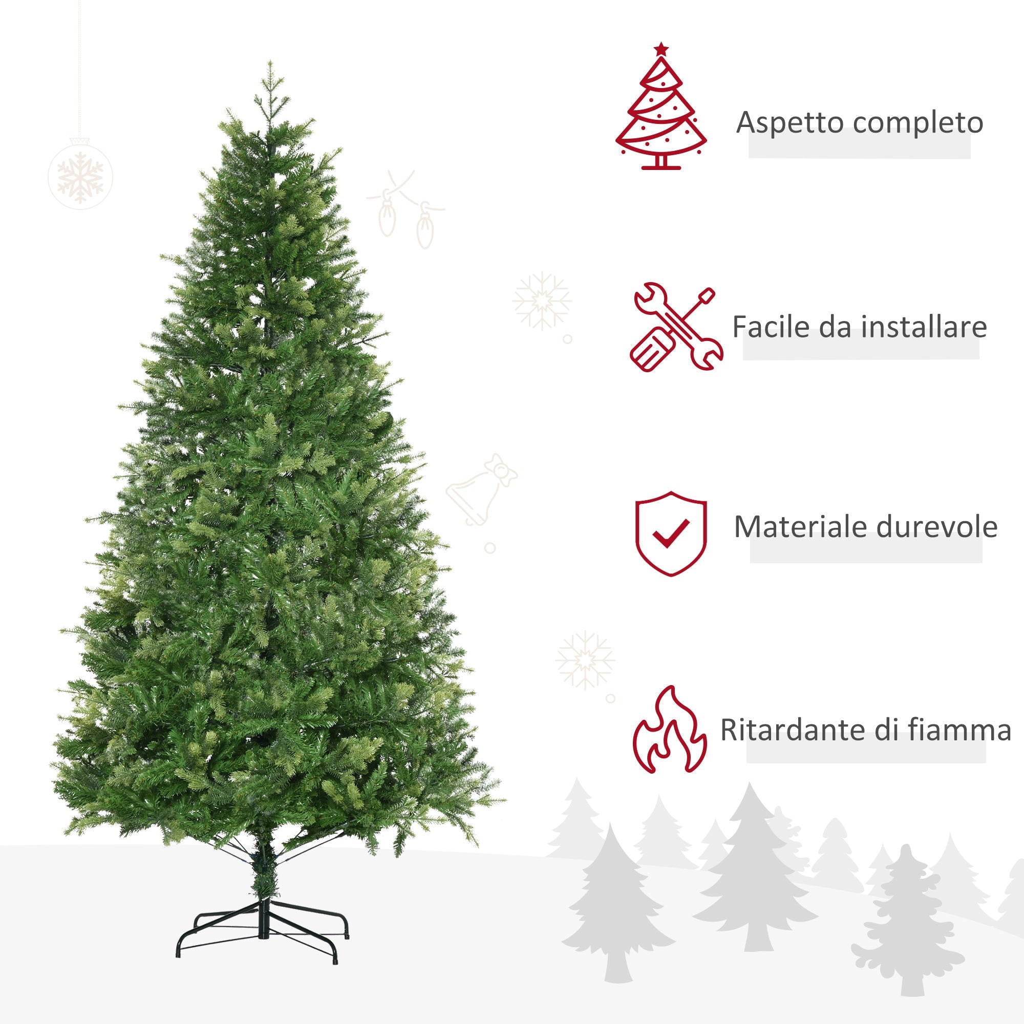 Easycomfort Albero di Natale per Interni with 2056 Rami e Base in Metallo, Ø124x228 cm, Verde