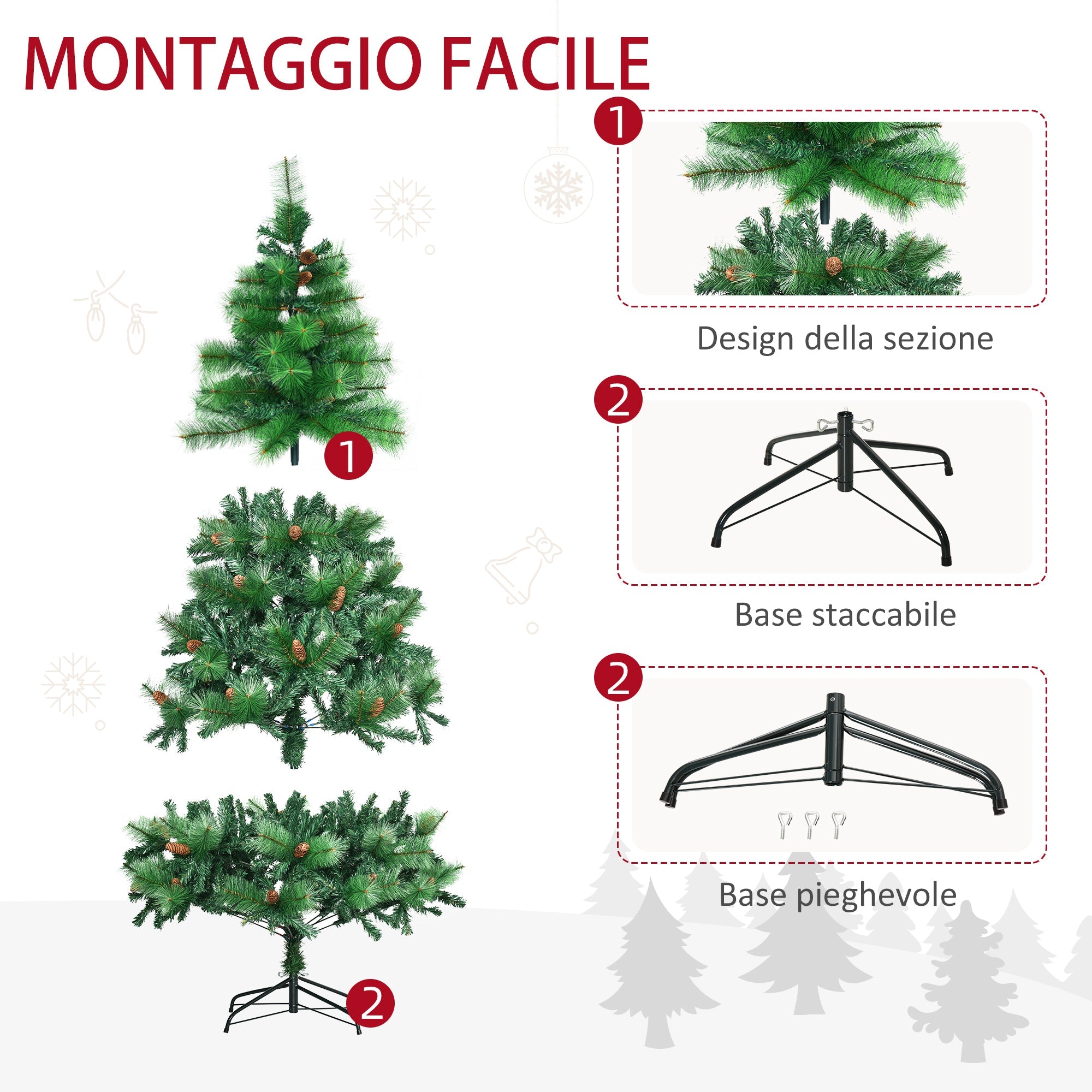 Easycomfort Alberello di Natale Decorato e Ignifugo per Interni with 782 Rami e Base in Metallo, ?116x180 cm, Verde