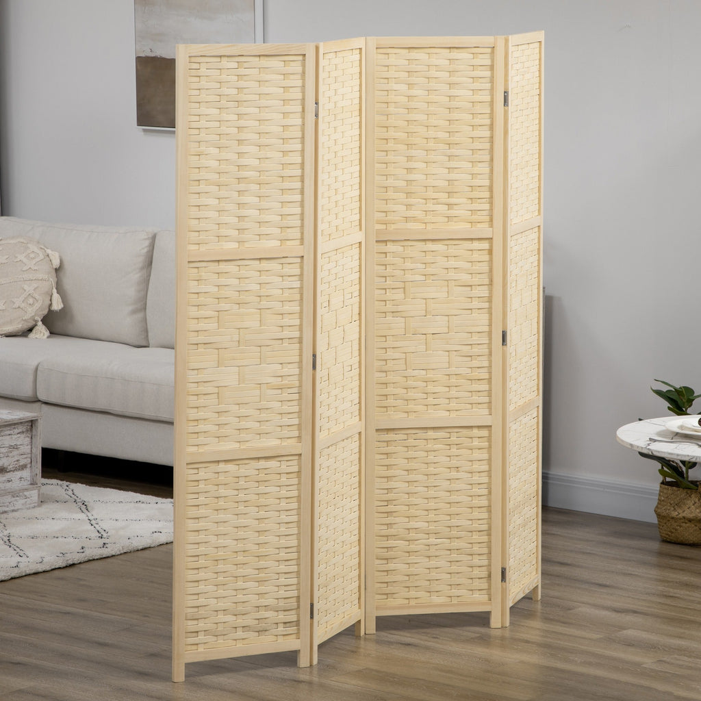 Easycomfort Paravento Separé da Interno a 4 Ante in Legno e Bambù, Pieghevole e Salvaspazio Altezza 170cm, Marrone