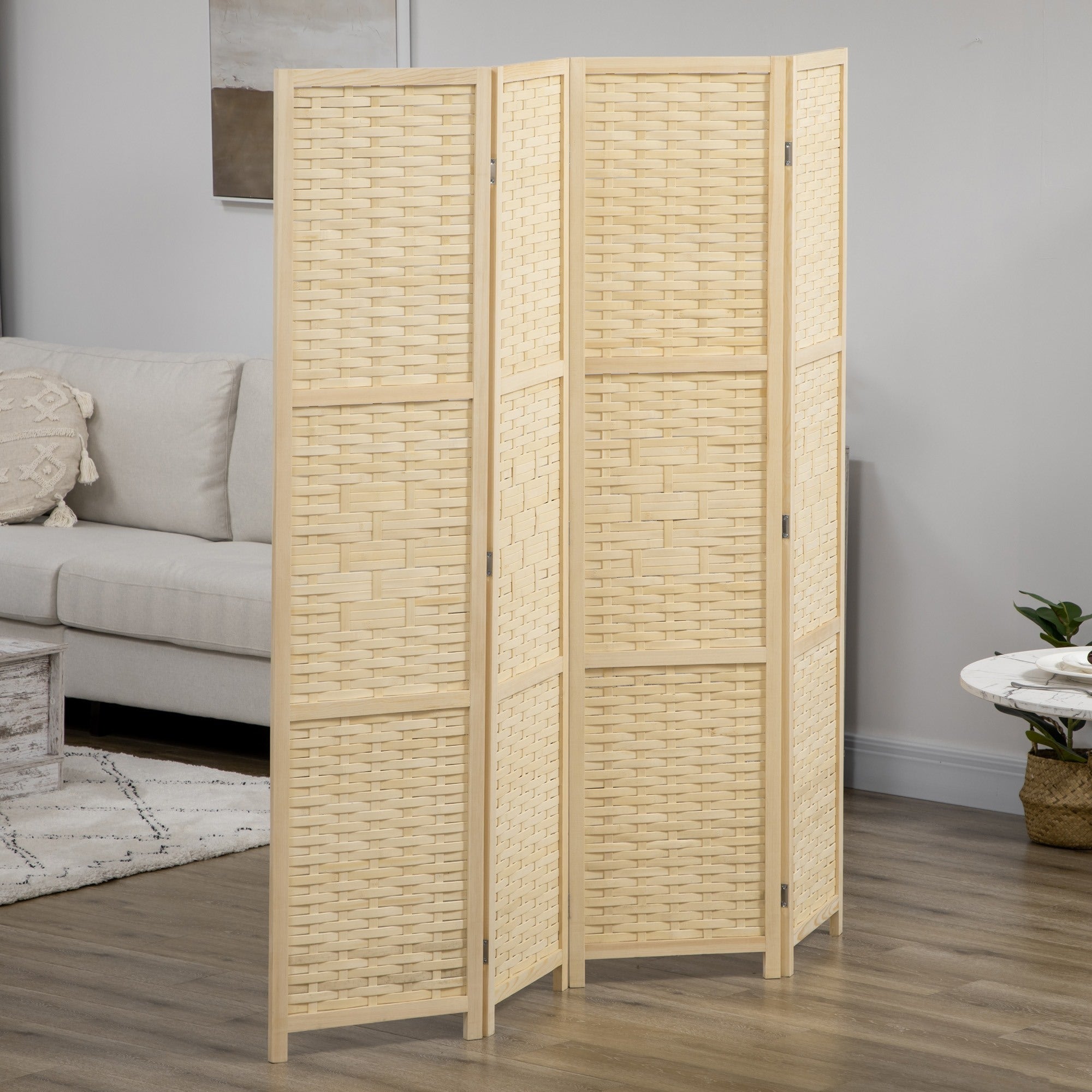 Easycomfort Paravento Separé da Interno a 4 Ante in Legno e Bambù, Pieghevole e Salvaspazio Altezza 170cm, Marrone