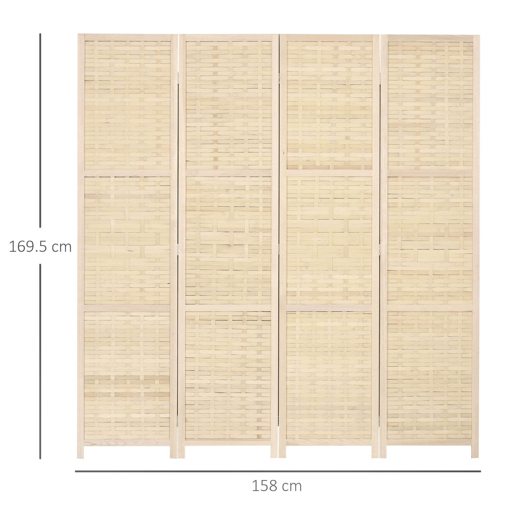 Easycomfort Paravento Separé da Interno a 4 Ante in Legno e Bambù, Pieghevole e Salvaspazio Altezza 170cm, Marrone