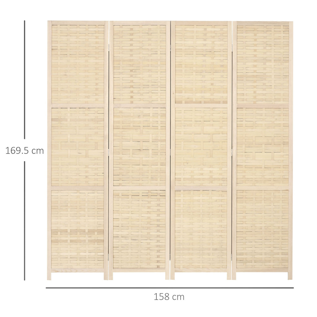 Easycomfort Paravento Separé da Interno a 4 Ante in Legno e Bambù, Pieghevole e Salvaspazio Altezza 170cm, Marrone