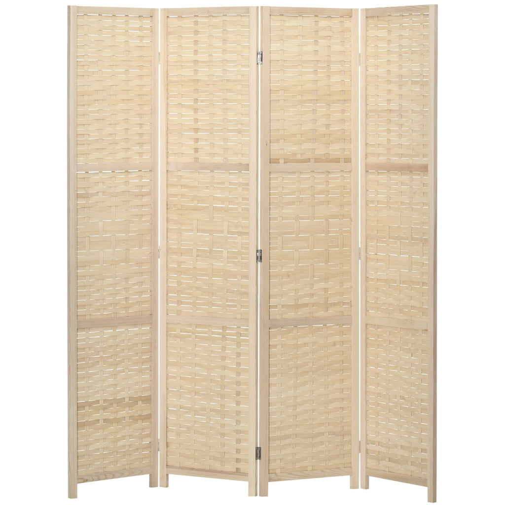 Easycomfort Paravento Separé da Interno a 4 Ante in Legno e Bambù, Pieghevole e Salvaspazio Altezza 170cm, Marrone