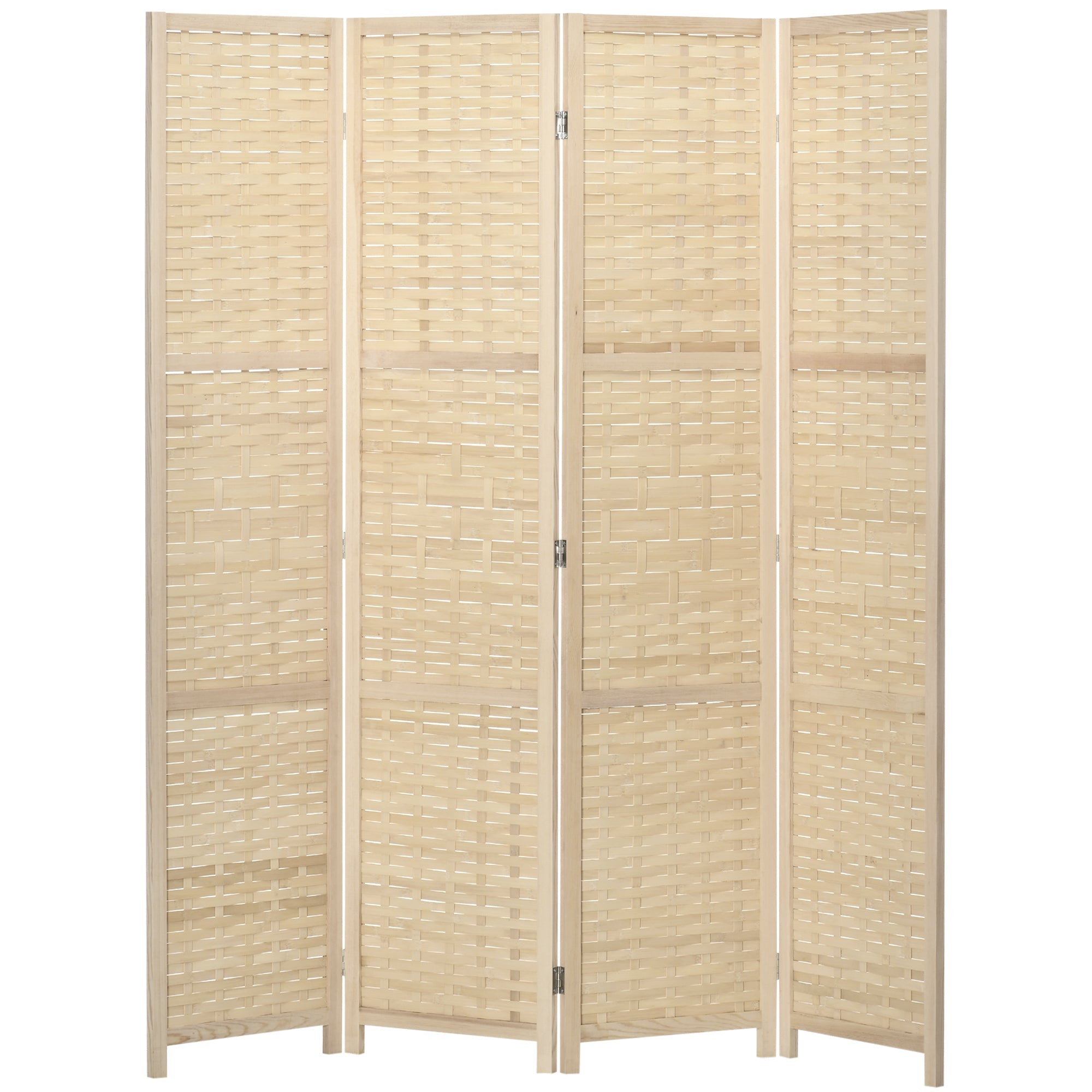Easycomfort Paravento Separé da Interno a 4 Ante in Legno e Bambù, Pieghevole e Salvaspazio Altezza 170cm, Marrone