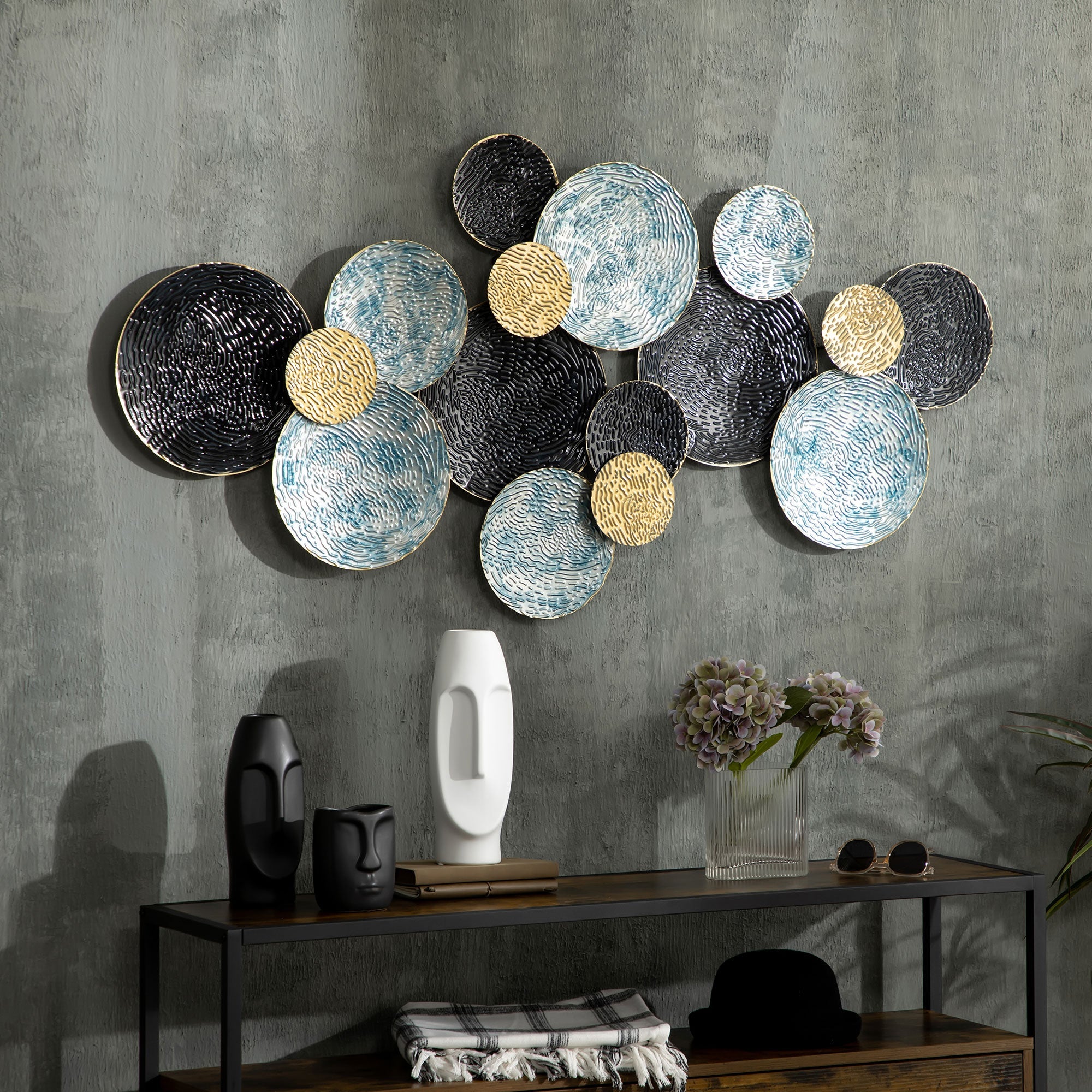 EasyComfort Wanddecoratie metaal 3D cirkels 133x66 cm