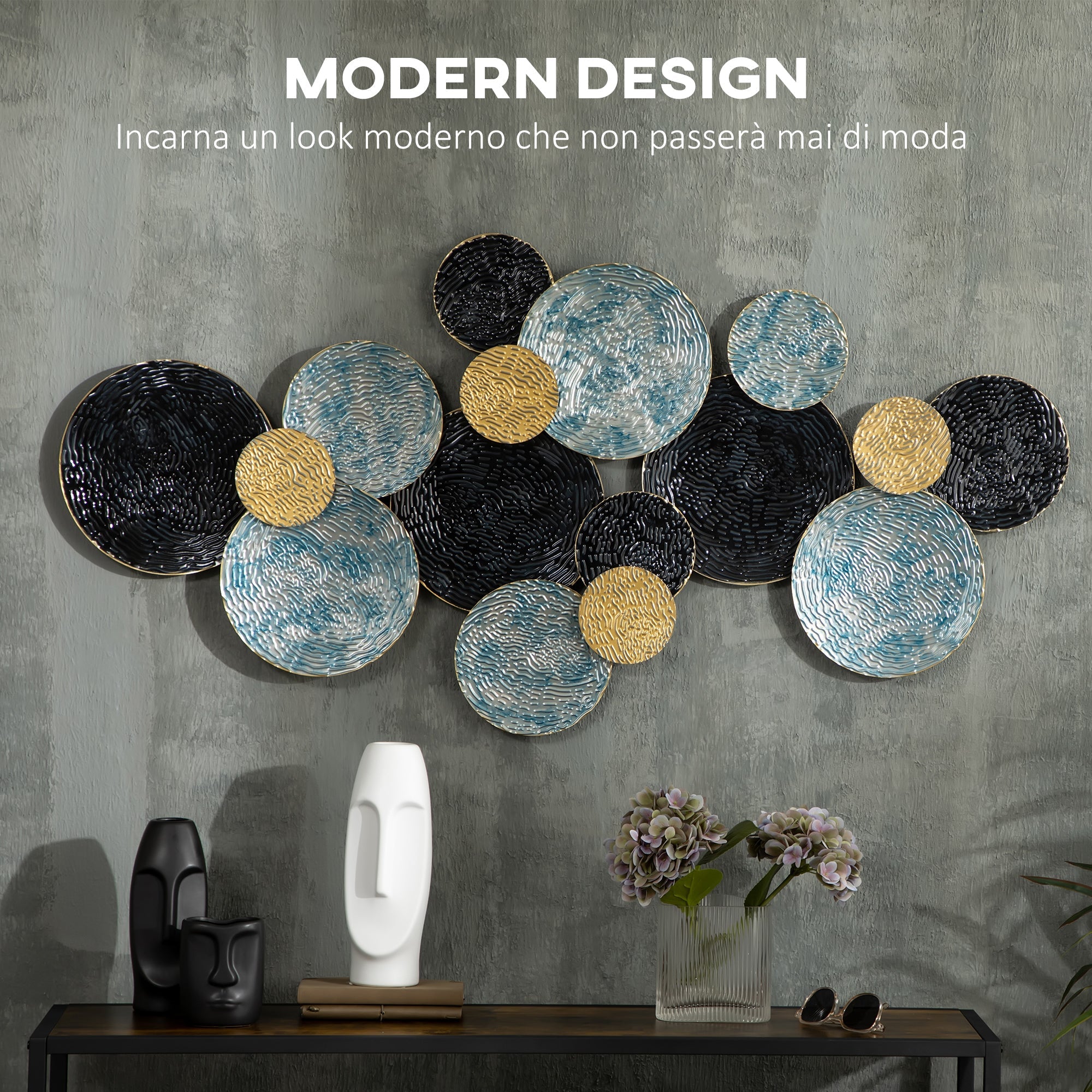EasyComfort Wanddecoratie metaal 3D cirkels 133x66 cm