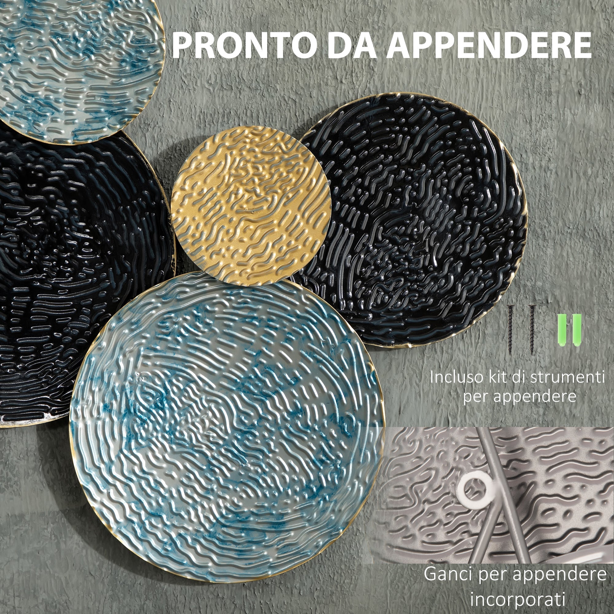 EasyComfort Wanddecoratie metaal 3D cirkels 133x66 cm