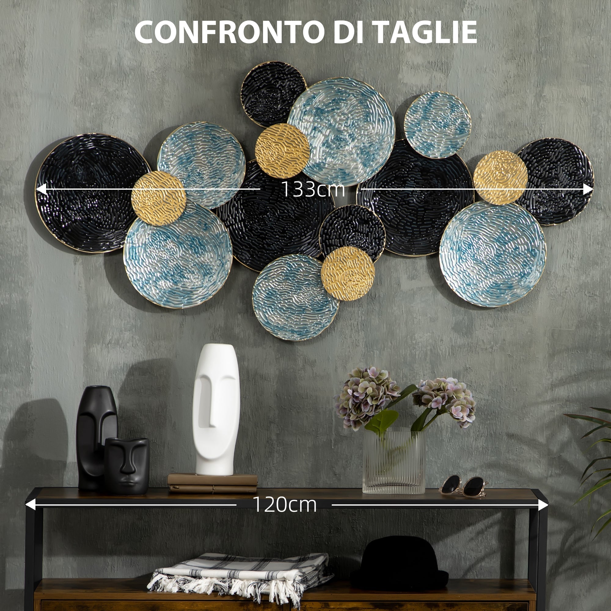 EasyComfort Wanddecoratie metaal 3D cirkels 133x66 cm