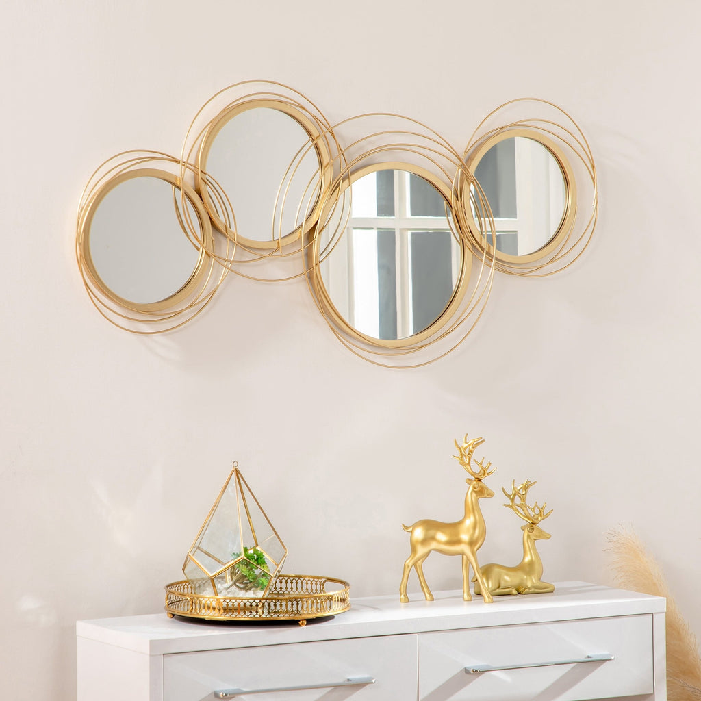 EasyComfort 3D metalen wanddecoratie met spiegels 107x56 cm, goud