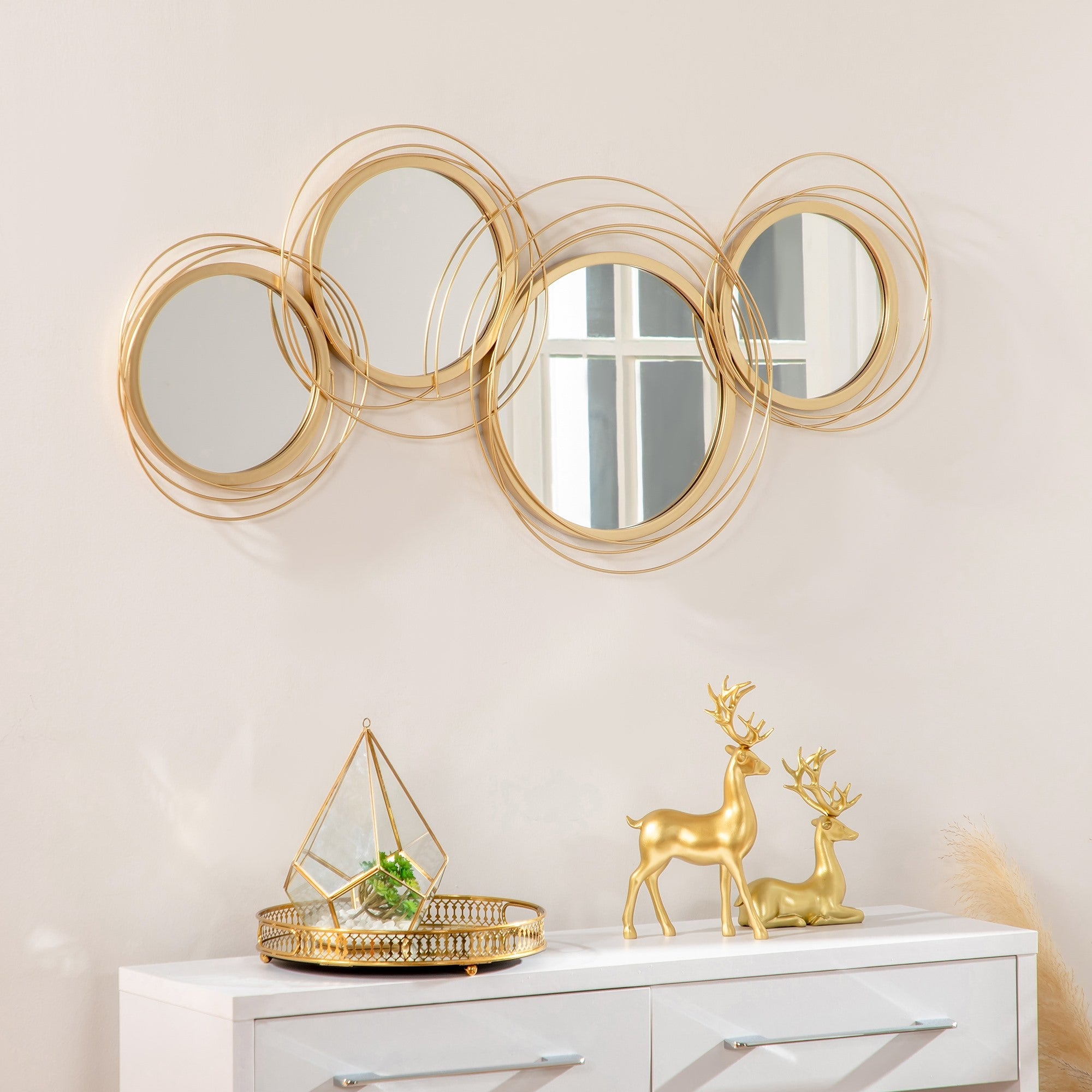 EasyComfort 3D metalen wanddecoratie met spiegels 107x56 cm, goud
