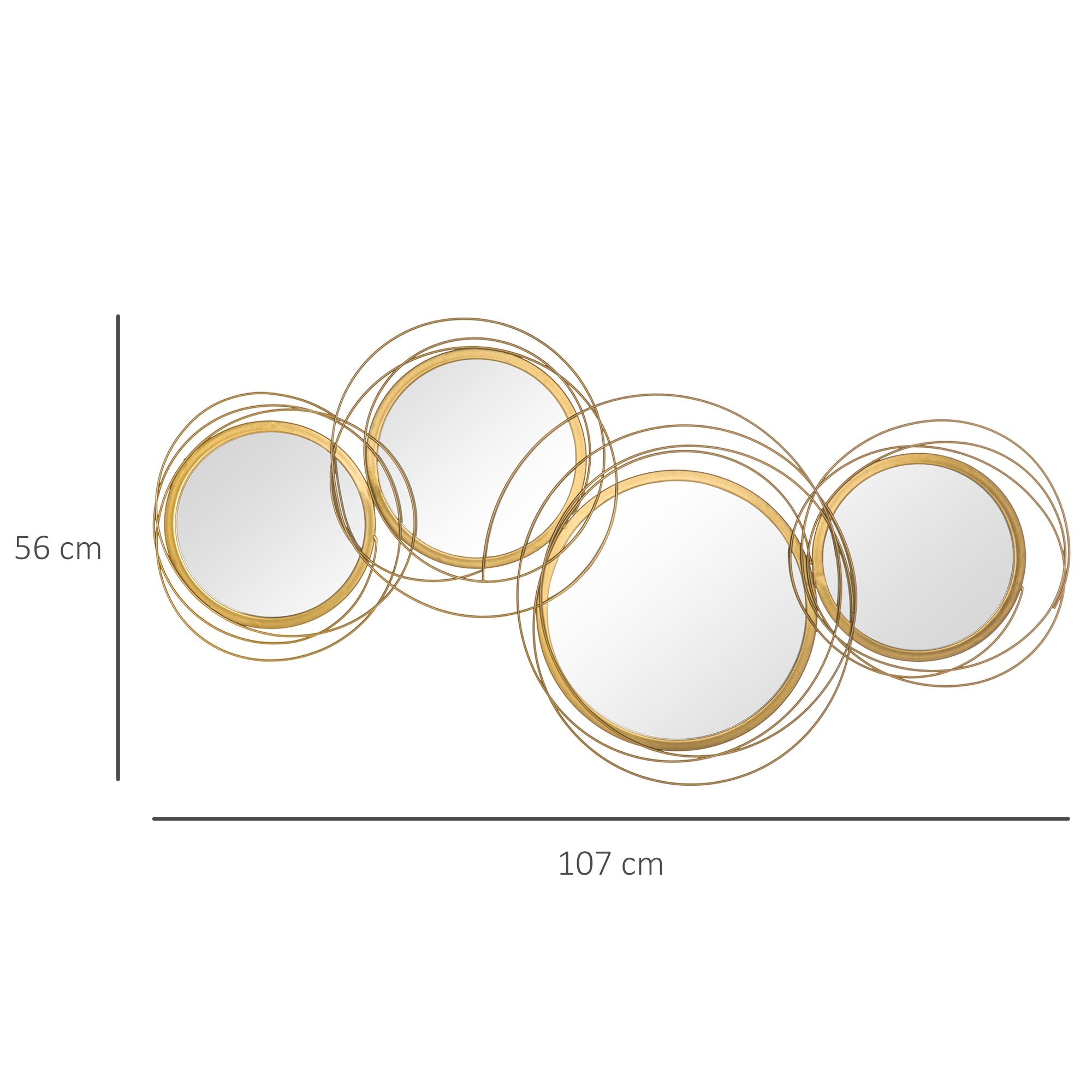 EasyComfort 3D metalen wanddecoratie met spiegels 107x56 cm, goud