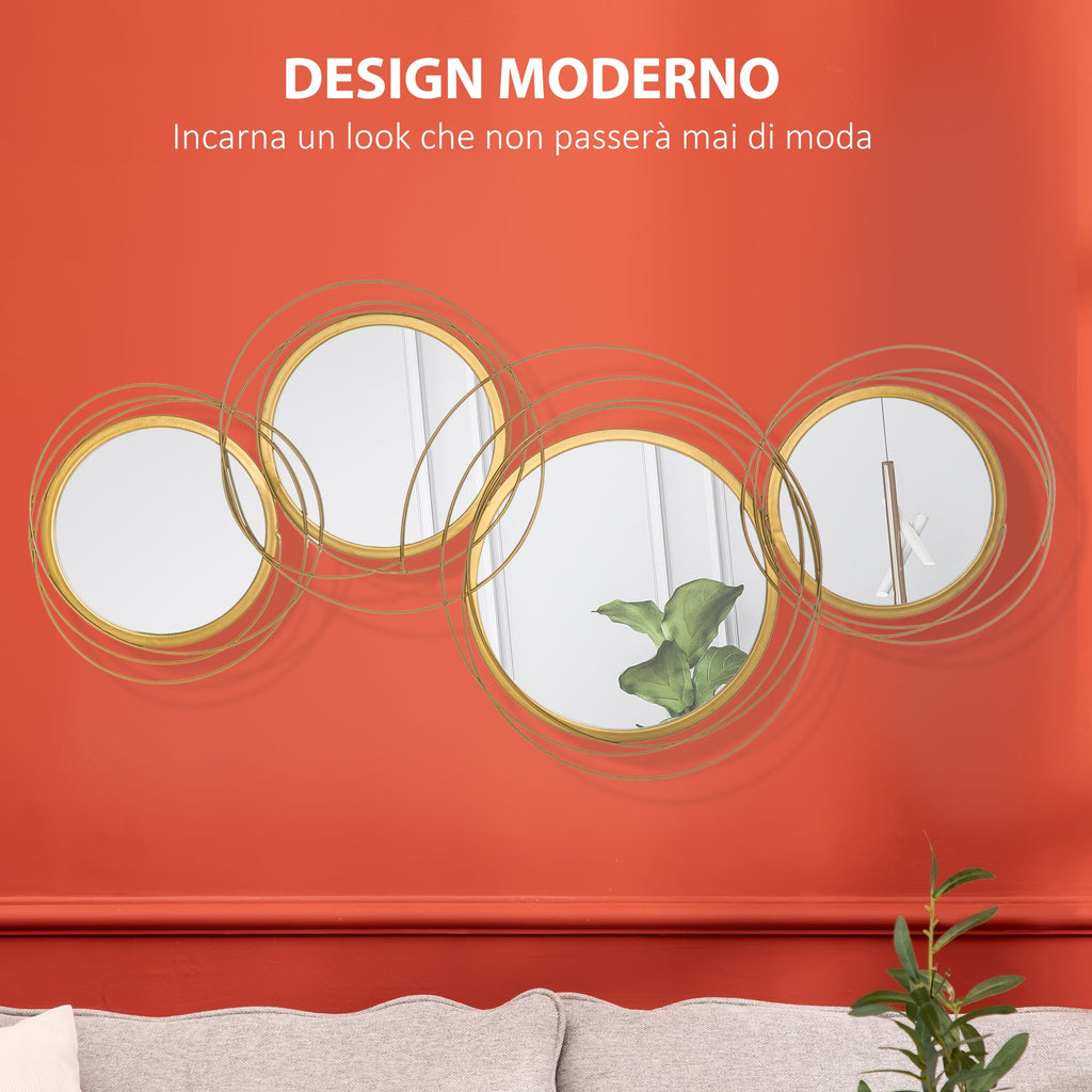 EasyComfort 3D metalen wanddecoratie met spiegels 107x56 cm, goud