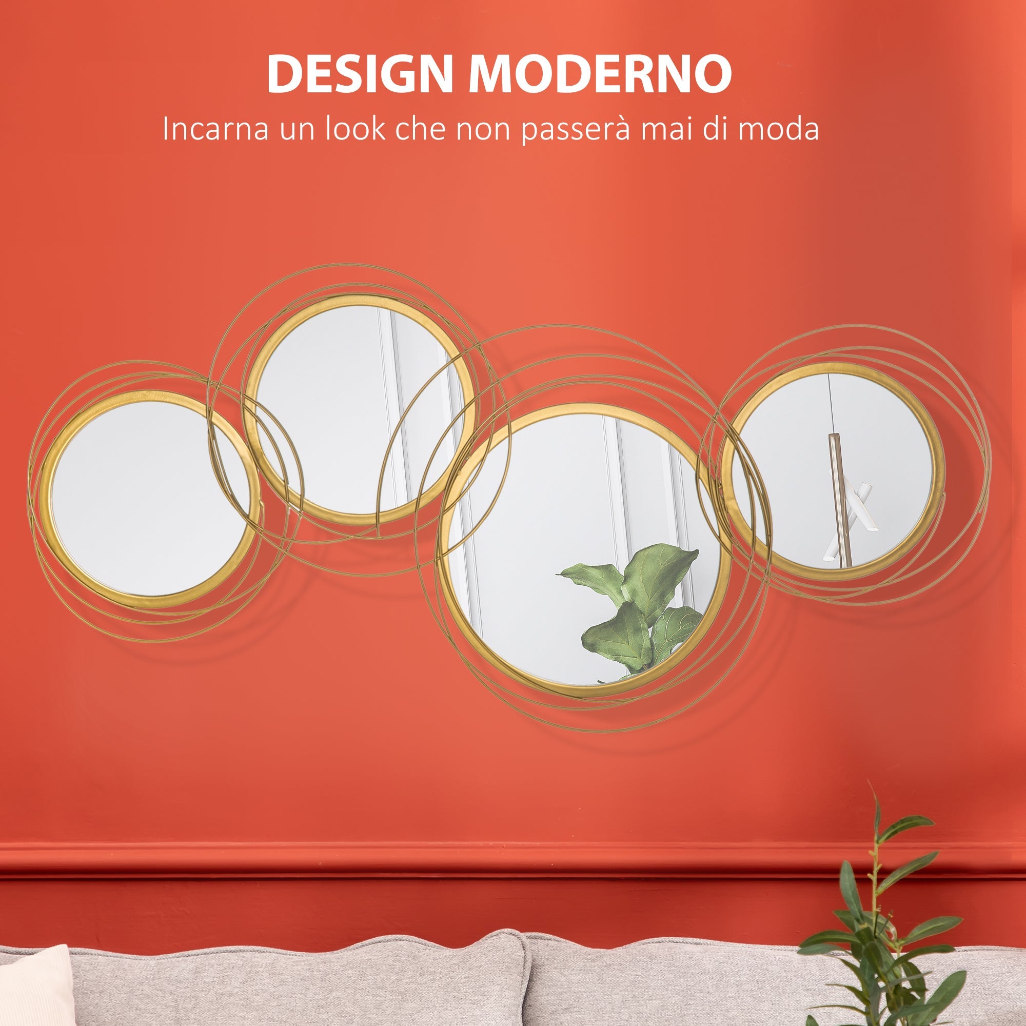 EasyComfort 3D metalen wanddecoratie met spiegels 107x56 cm, goud