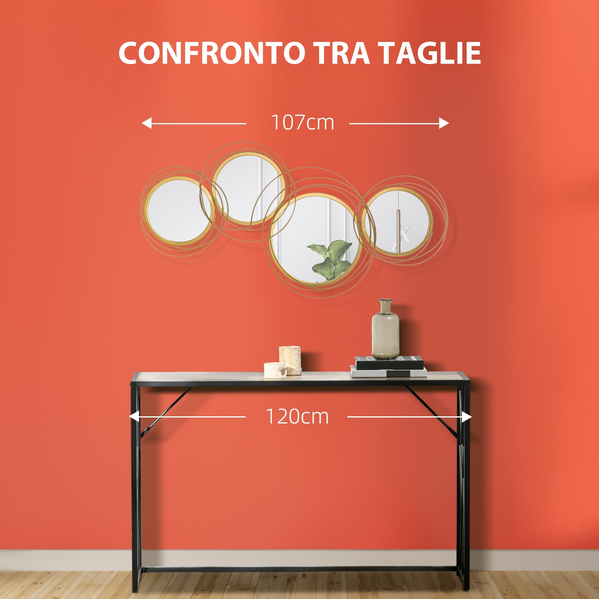 EasyComfort 3D metalen wanddecoratie met spiegels 107x56 cm, goud