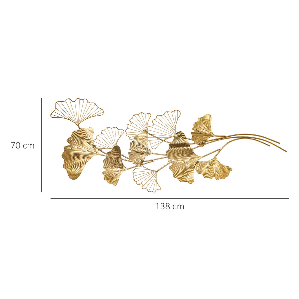 Easycomfort Decorazione Murale 3D in Metallo, Wall Art Dorata with Foglie di Ginkgo 138x70cm