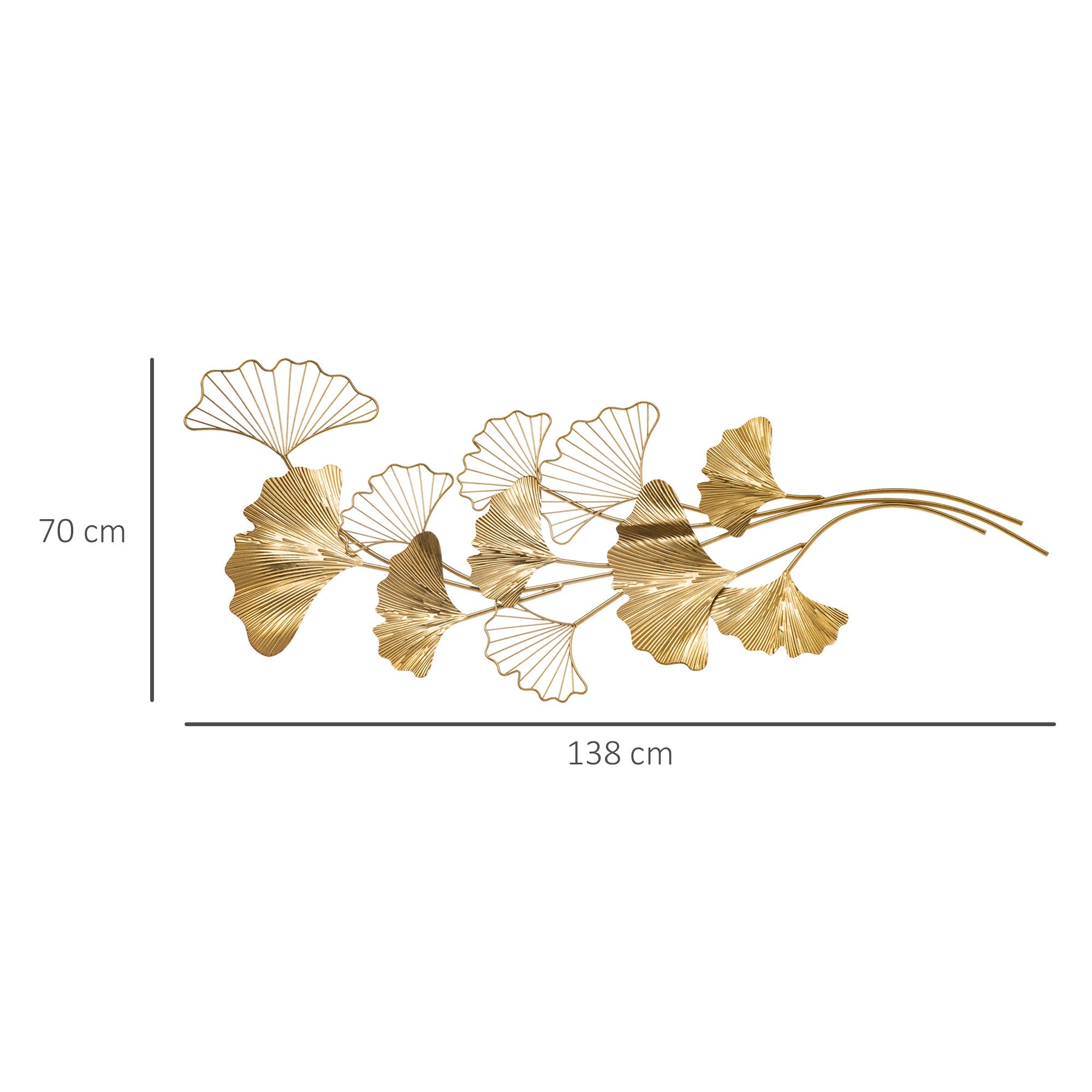 Easycomfort Decorazione Murale 3D in Metallo, Wall Art Dorata with Foglie di Ginkgo 138x70cm
