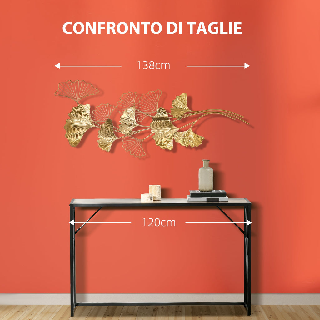 Easycomfort Decorazione Murale 3D in Metallo, Wall Art Dorata with Foglie di Ginkgo 138x70cm