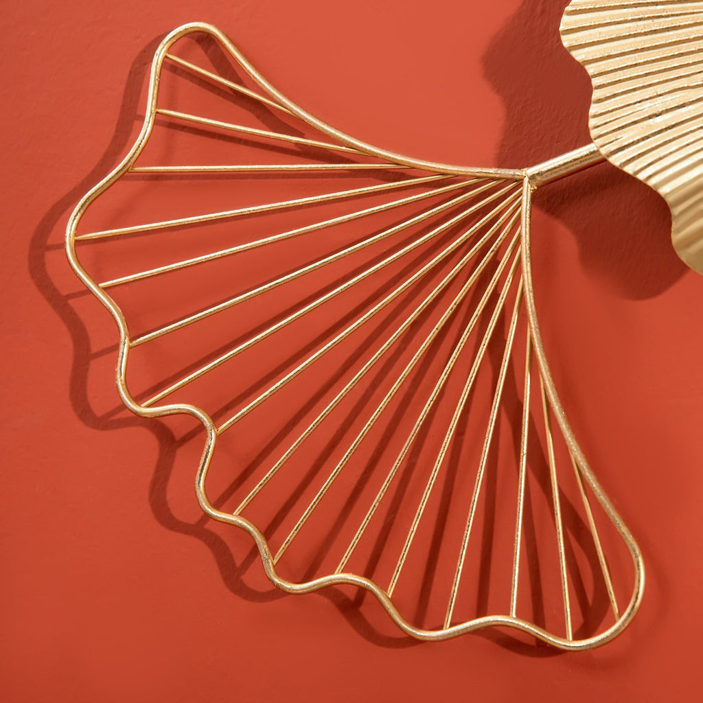 Easycomfort Decorazione Murale 3D in Metallo, Wall Art Dorata with Foglie di Ginkgo 138x70cm
