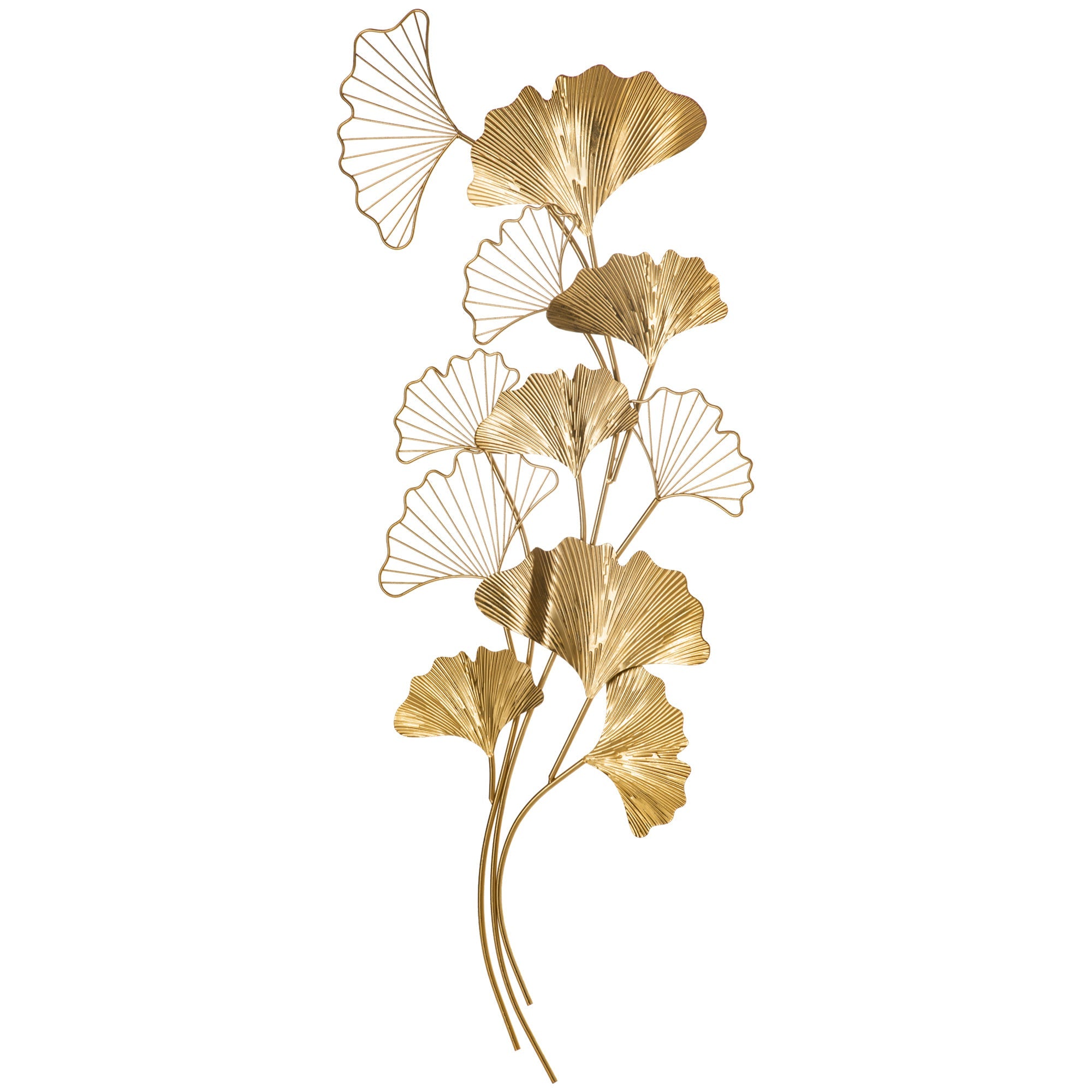 Easycomfort Decorazione Murale 3D in Metallo, Wall Art Dorata with Foglie di Ginkgo 138x70cm