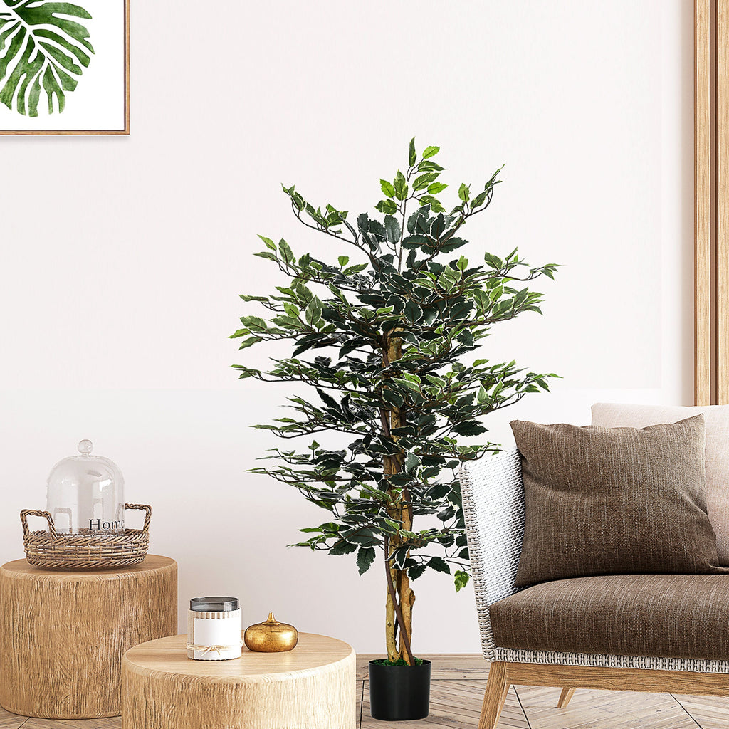 EasyComfort Ficus kunstplant 130 cm — 3 stammen, 702 bladeren, pot Ø15x 12.5 cm