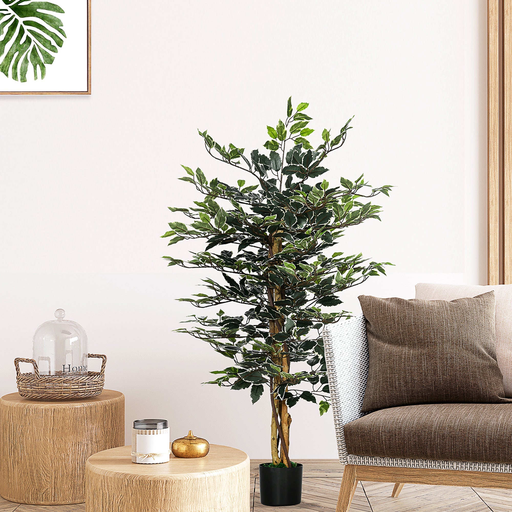 EasyComfort Ficus kunstplant 130 cm — 3 stammen, 702 bladeren, pot Ø15x 12.5 cm