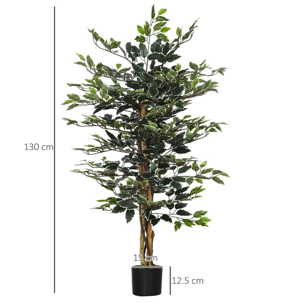 EasyComfort Ficus kunstplant 130 cm — 3 stammen, 702 bladeren, pot Ø15x 12.5 cm