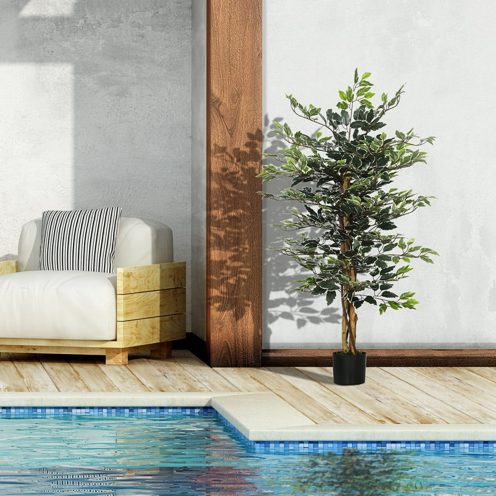 EasyComfort Ficus kunstplant 130 cm — 3 stammen, 702 bladeren, pot Ø15x 12.5 cm