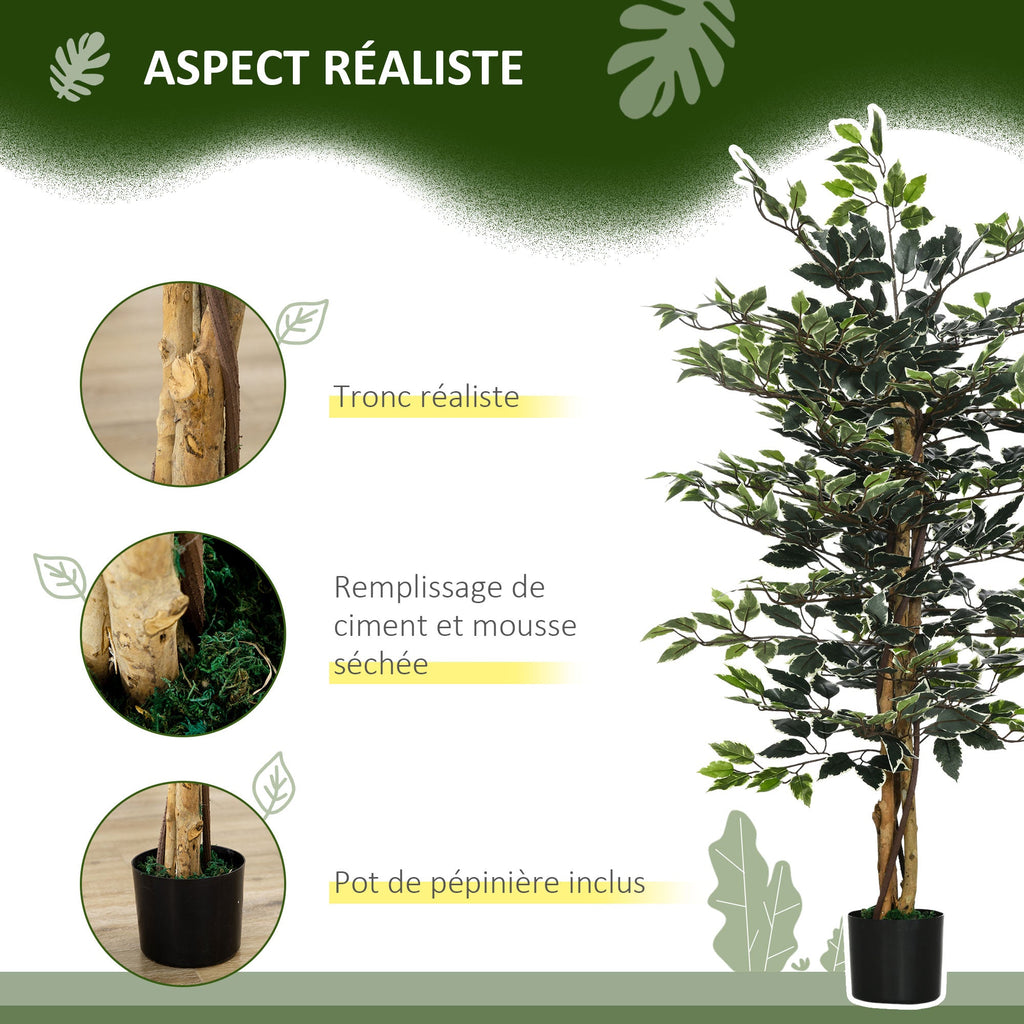 EasyComfort Ficus kunstplant 130 cm — 3 stammen, 702 bladeren, pot Ø15x 12.5 cm